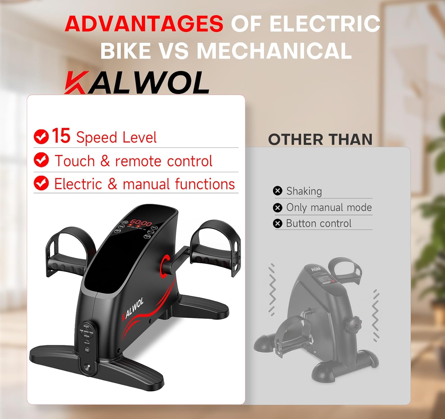 Under Desk Bike Pedal Exerciser , Leg/Arm Exerciser while Sitting for Seniors, Electric Mini Bike for Fitness & Physical Therapy with 15 Adjustabl Speed, Desk Pedal Bike for Home/Office Workout, LED Display, Remote Control - Image 8