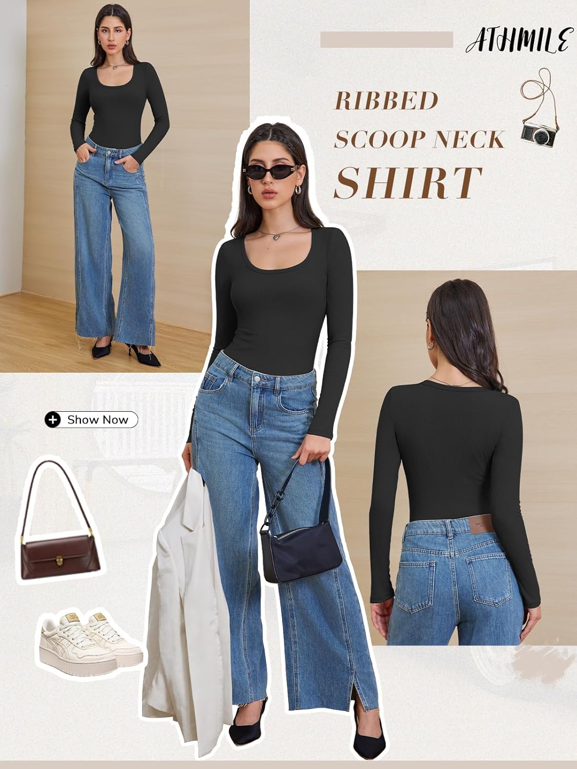 ATHMILE Womens Tops Ribbed Scoop Neck Knit Slim Fitted Casual Basic Tee Shirts for Women Fashion Trendy 2025 - Image 4