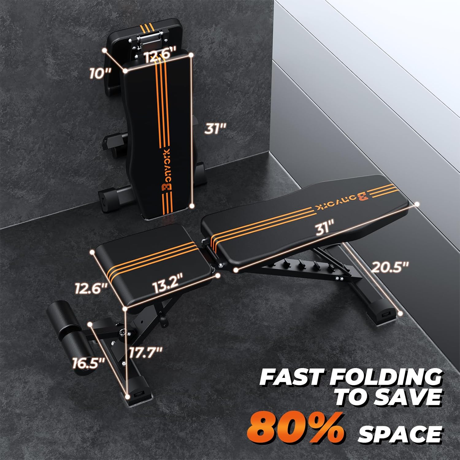 800LBS Adjustable Weight Bench - Bonvork Foldable Workout Bench Press with 20.5'' Extended Base for Home Gym, Folding Decline Incline Strength Training Bench for Full Body Exercise - 2024 Version - Image 7