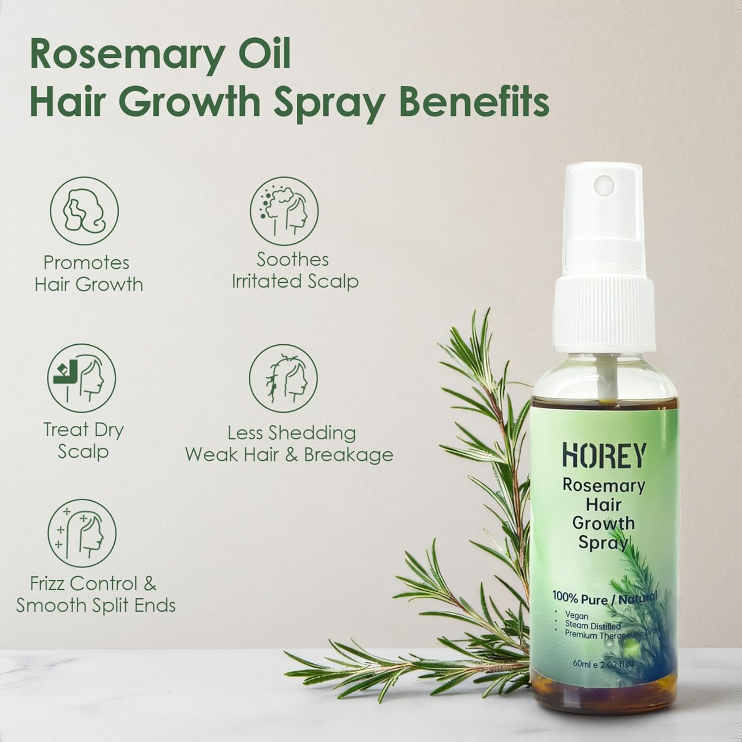 Rosemary Oil for Hair Growth Spray Natural Organic Rosemary and Castor Oil for Scalp & Hair Strengthening Effective for Women Men Hair Loss, 2.02 fl oz - Image 3