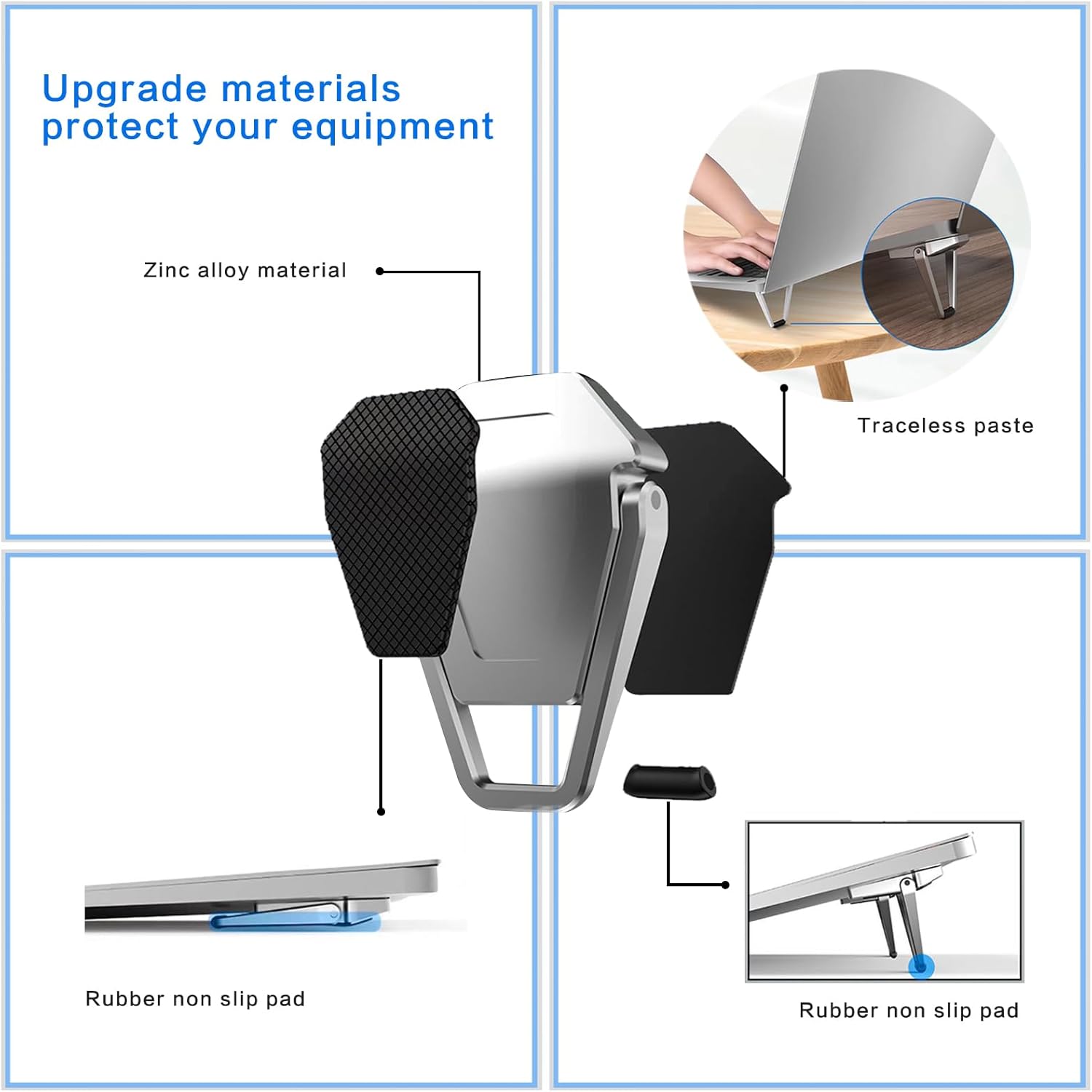 Laptop Stand Portable,Zinc Alloy Laptop Mini Stand,Laptop Riser Invisible,Ergonomic Laptop Stand Cooling Suitable for 12-20 Inches Laptop.(Silver-2pieces) - Image 4