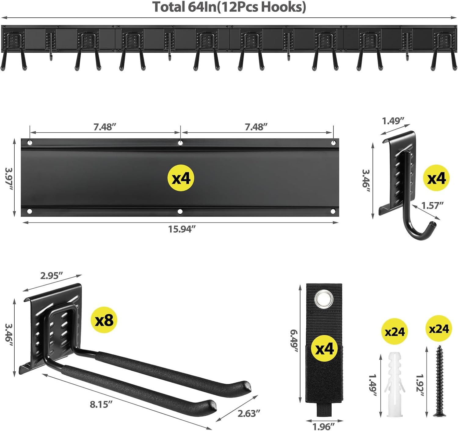 Garage Tool Organizer Wall Mounted, 64 Inches Adjustable Garden Tool Organizer Rack, 20 Pcs Heavy Duty Yard Tool Organizer Hold Up to 900lbs - Image 6