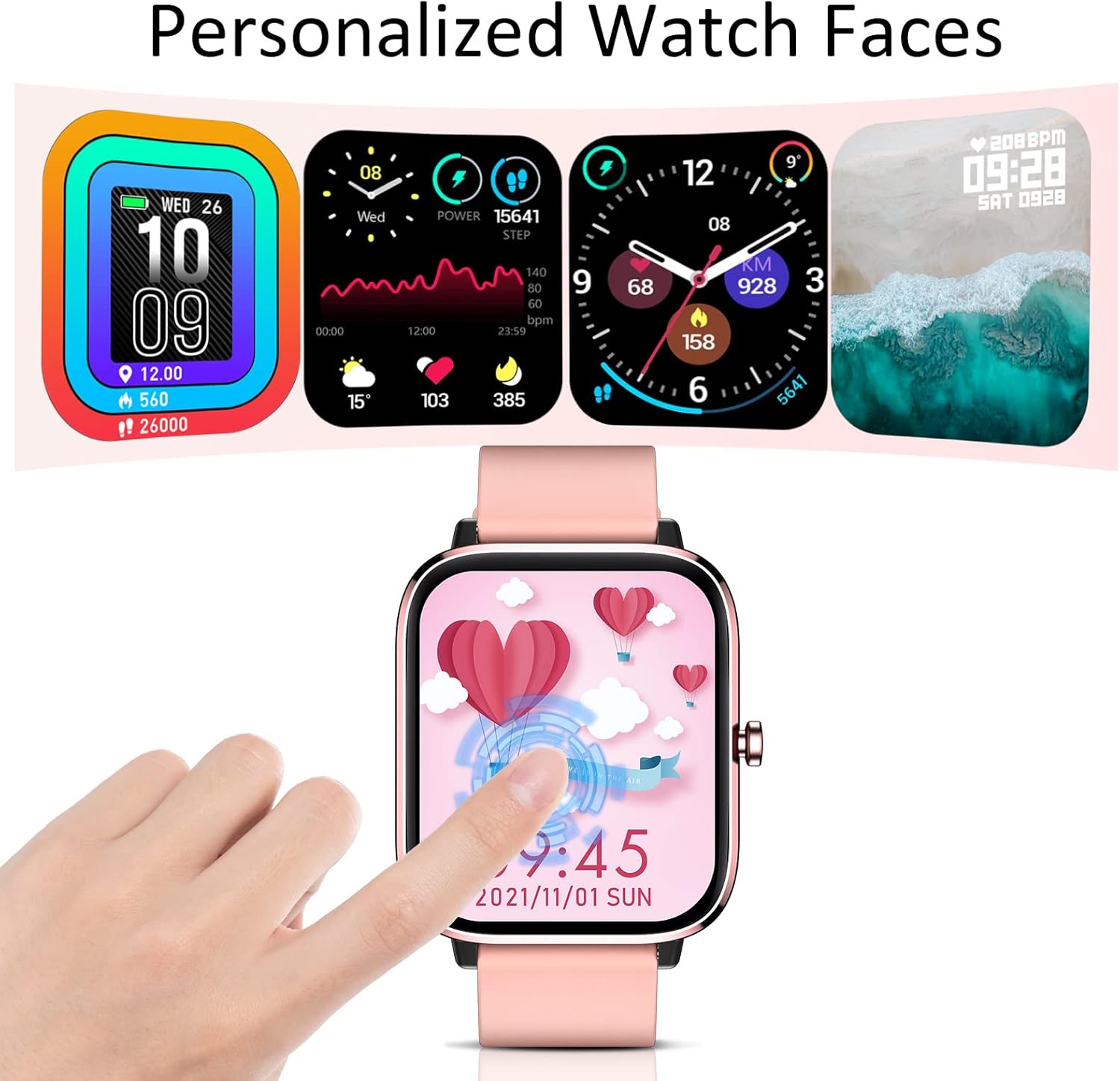 Smartwatch for Women - Call, Fitness Tracker, Heart Rate & Sleep Monitor, 1.69" Touch Screen, Waterproof - For Android & iPhone, Pink - Image 9
