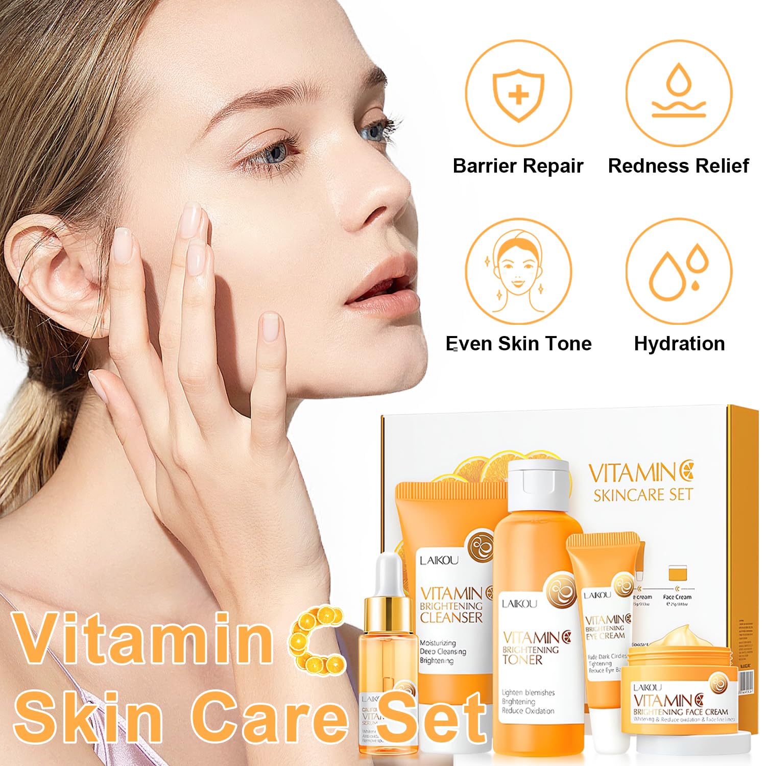 Vitamin C Skincare Set for Teenage Girls, 5-In-1 Skin Cleaning & Care Travel Size Kit With Cleanser, Toner, Face Serum, Eye Cream, Face Cream - Image 3