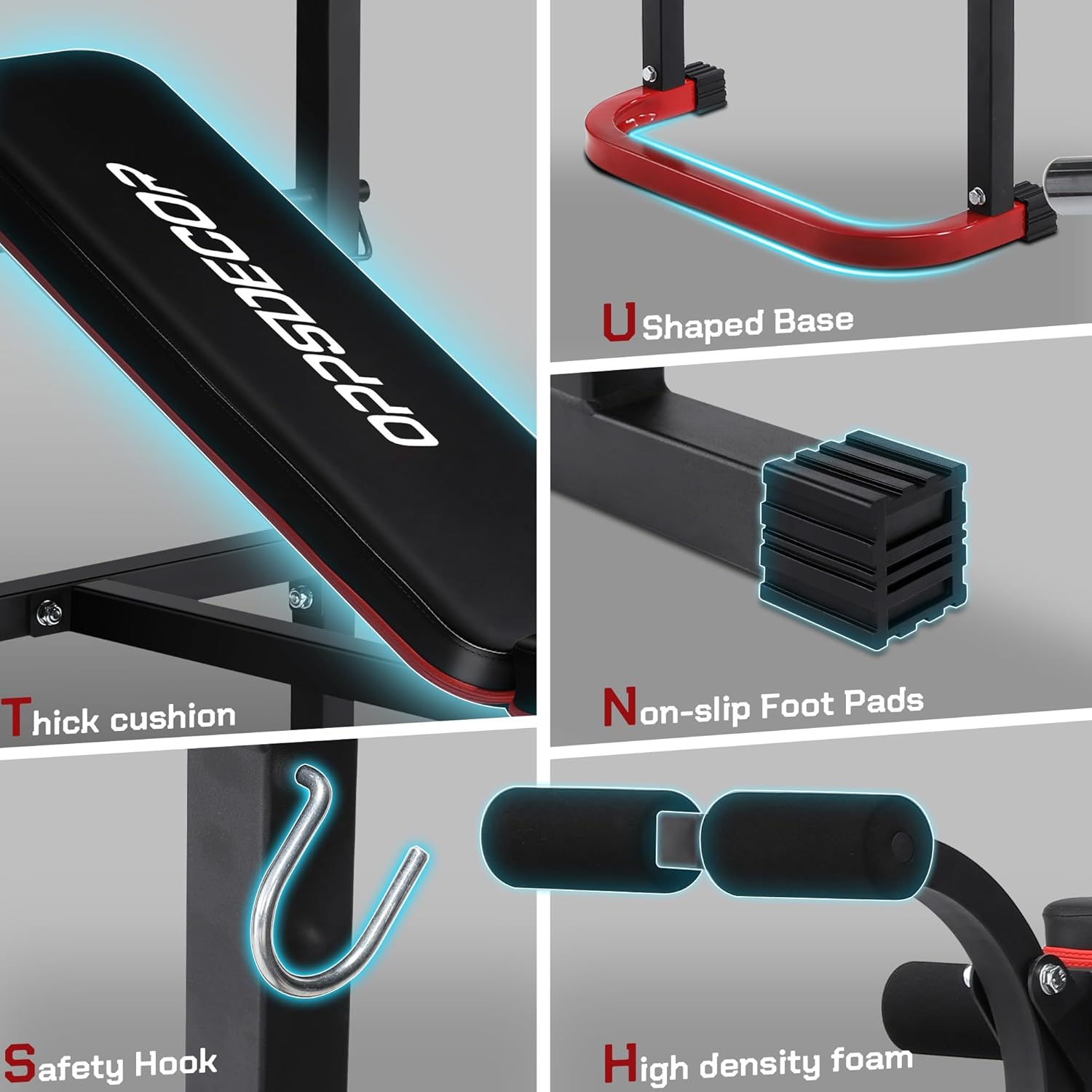 OPPSDECOR Standard Weight Bench Set for Leg Extension and Leg Curl, Adjustable Bench Press Squat Rack with Preacher Curl Pad, 660LBS Flat/Incline Workout Bench for Strength Training Home Gym - Image 6