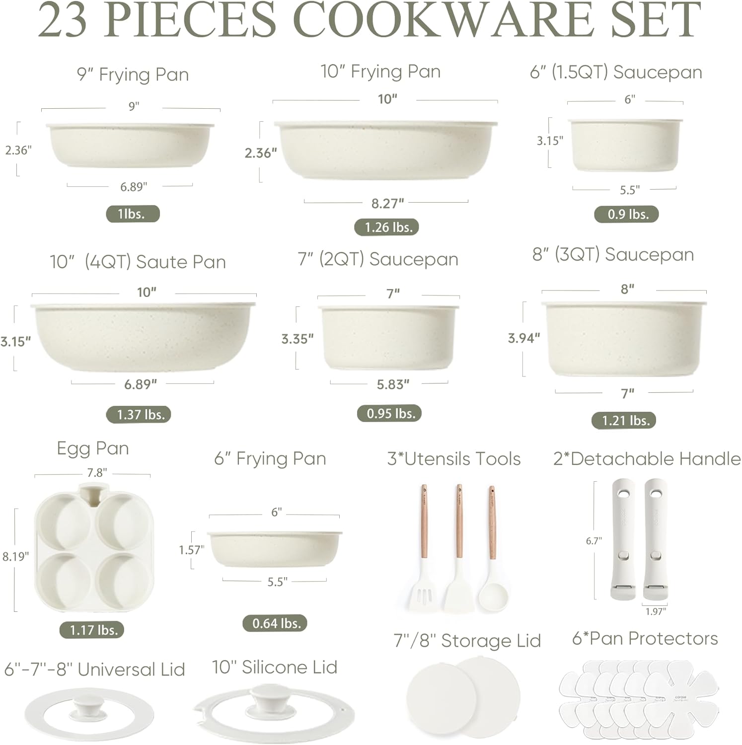 CAROTE 23pcs Pots and Pans Set Non Stick, Cookware Sets, Kitchen Set, Oven/Dishwasher/Fridge Safe, Space Saving Pots Set, Nonstick Set with Versatile Detachable Handle, Induction RV Set, Cream - Image 3