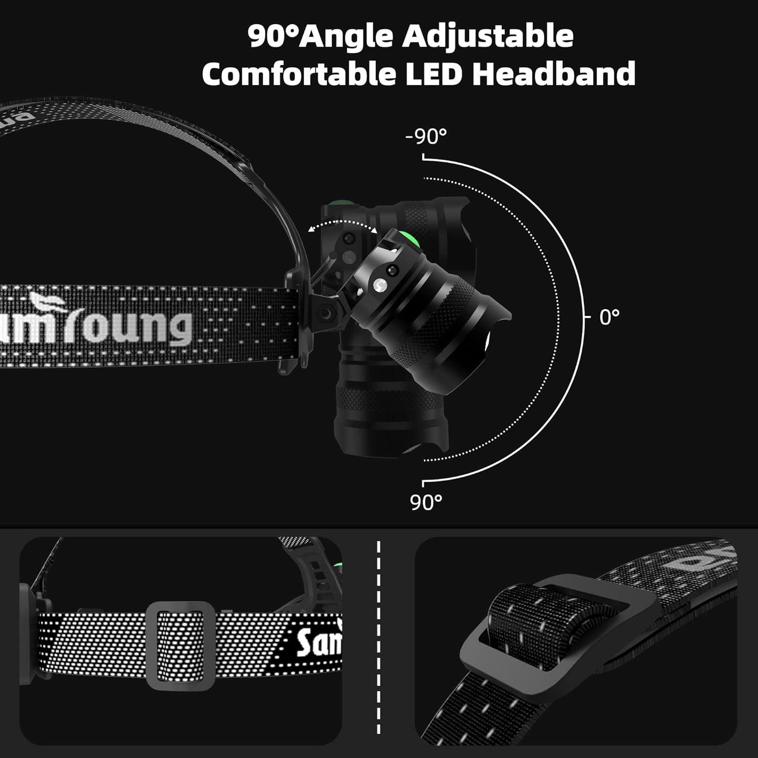 100000 LM Headlamp Induction Function, 7 Modes 50h Long Lasting Battery Life Head Lamp, IP67 Waterproof Zoom LED Headlamp, 90°Angle Adjustable for Outdoor Indoor Camping Running Hunting Car Repair - Image 6