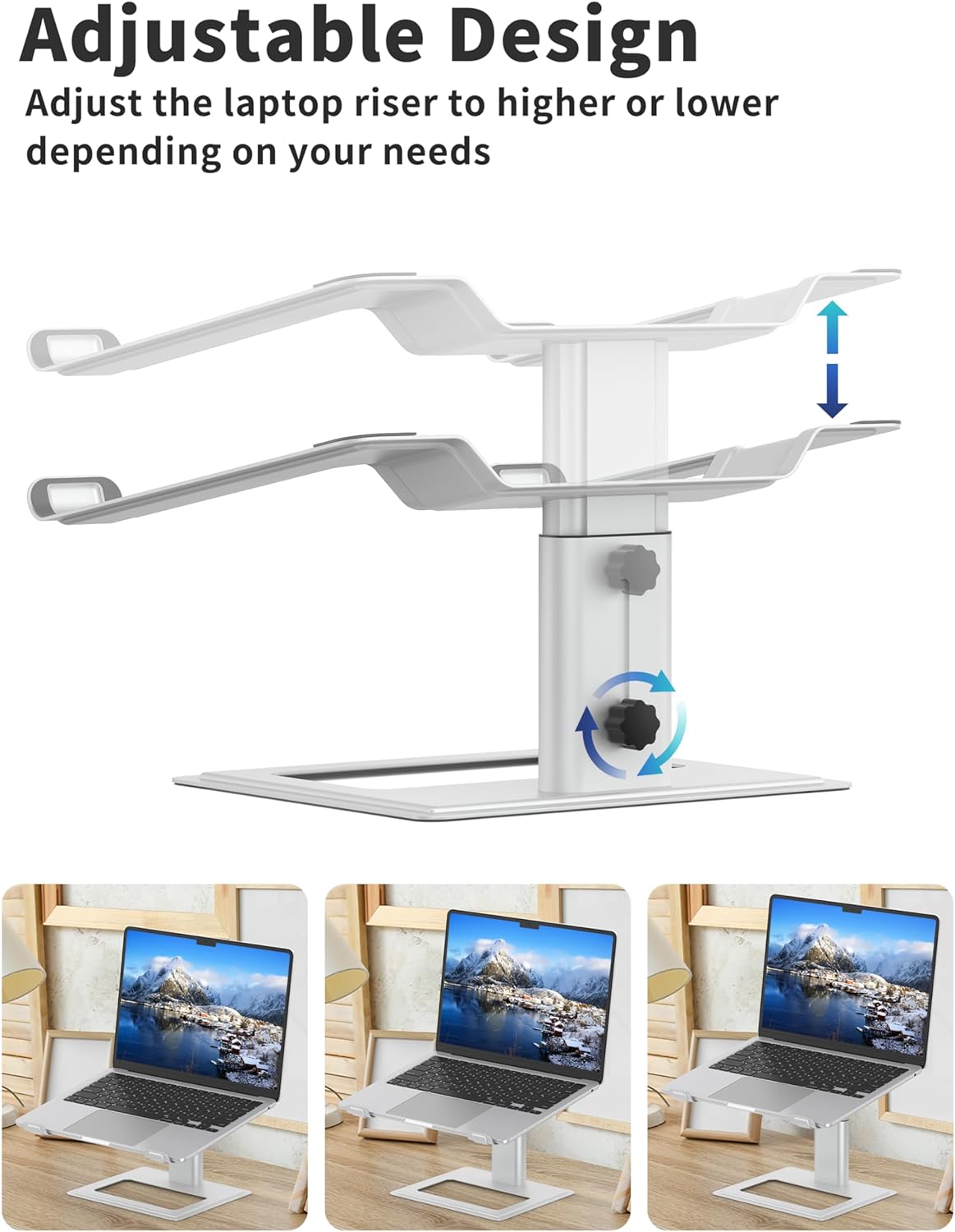 SOUNDANCE Adjustable Laptop Stand for Desk, Computer Stand, Ergonomic Laptop Riser Holder Compatible with 10 to 17.3 Inches Notebook PC Computer, Aluminum Silver - Image 4