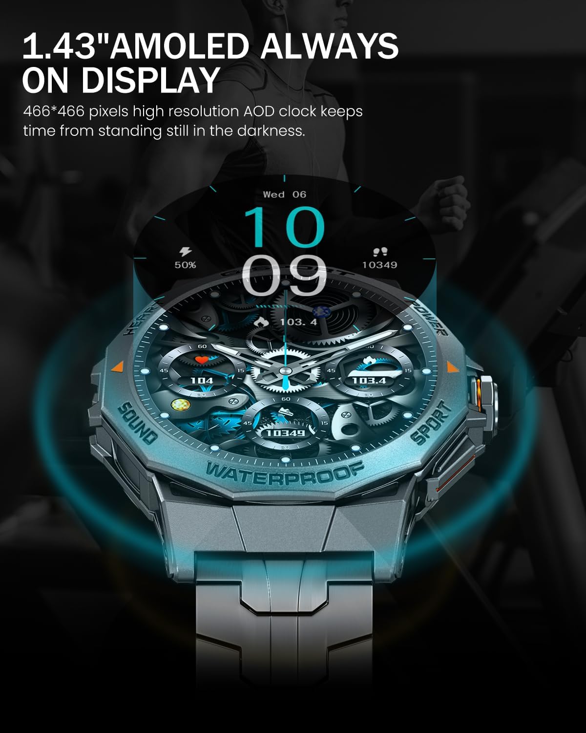 Military Smart Watch for Men with Bluetooth Call, 1.43" AMOLED Screen Smartwatch with Heart Rate/Sleep Monitor, IP68 Waterproof Fitness Tracker with 100+ Sport Modes for iOS Android - Image 3