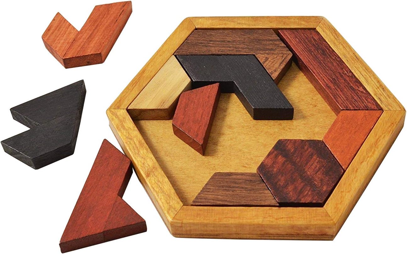 Kingzhuo Hexagon Tangram Puzzle Wooden Puzzle for Children and Adults Challenging Puzzles Wooden Brain Teasers Puzzle for Adults Puzzles Games Family Portable Puzzles Brain Games Tangrams for Adults - Image 2