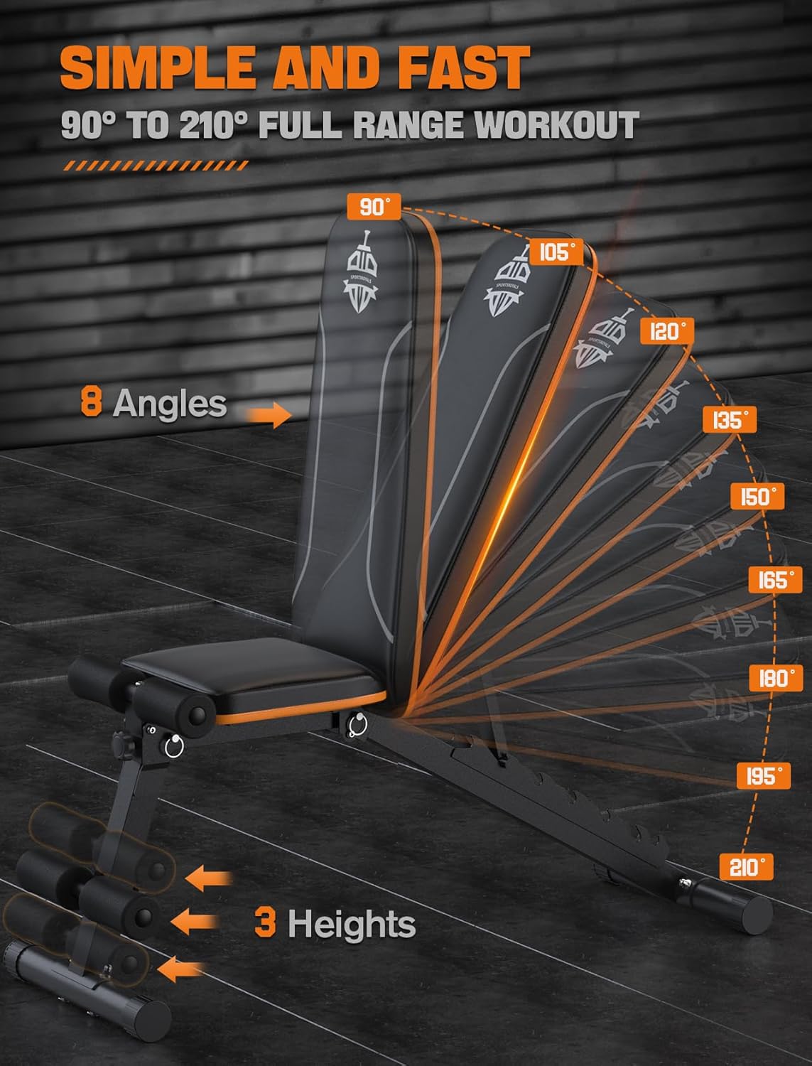Sportsroyals Workout Bench, Adjustable Weight Bench for Home Gym, 750LBS Weight Capacity for Full Body Workout - Image 5