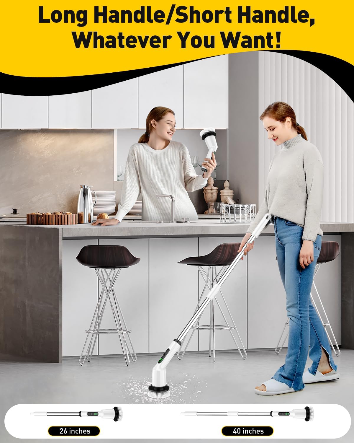 Electric Spin Scrubber for Cleaning Bathroom, Shower Scrubber Cordless Cleaning Brush with IPX7 Waterproof & 2 Speed, 3 Brush Heads, Bathroom Cleaning Supplies for Shower Tub Kitchen Tile Toilet White - Image 7