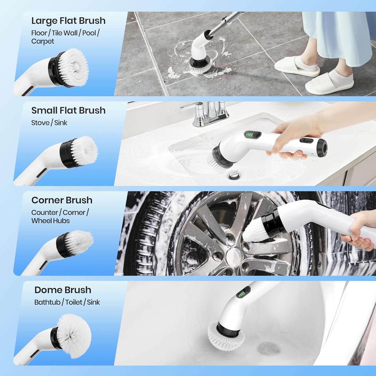 Electric Spin Scrubber, New Cordless Shower Cleaning Brush with Replaceable Brush Heads, Adjustable Speeds, and Adjustable Extension Handle for Bathroom Floor and Tile - Image 7