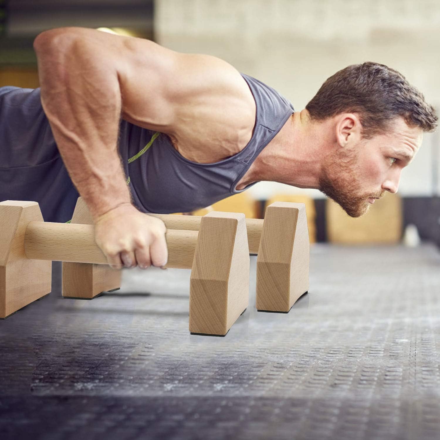 Pushup Stands - Wooden Push Up Bars Gym Gear Equipment with Anti-Slid Mat Workout Solid Exercise Women Men Portable Fitness - Image 8