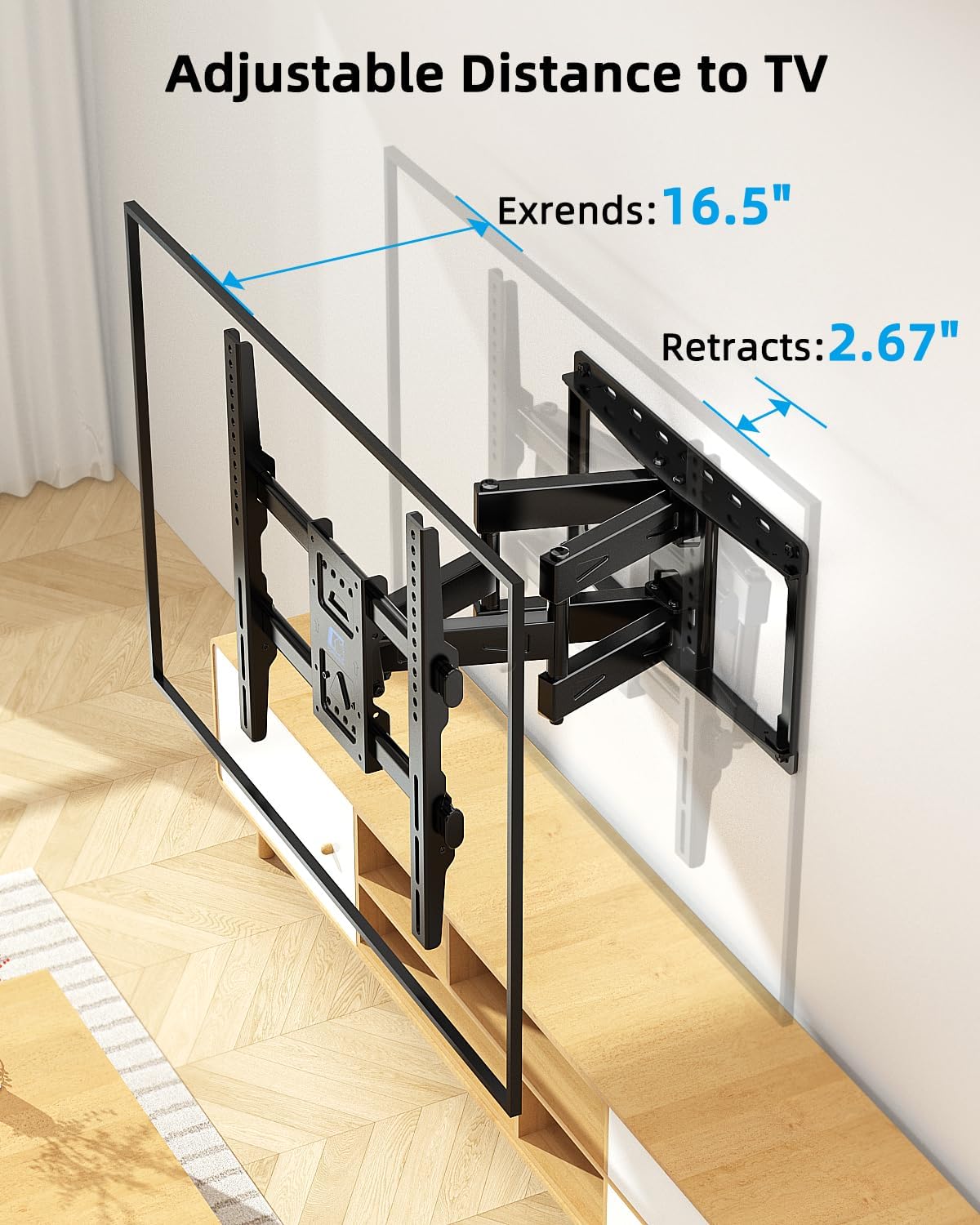 HOME VISION TV Wall Mount for 32-70 Inch TV with Soundbar Bracket, Full Motion TV Mount with Articulating Dual Arms, Swivel and Tilt, TV Bracket Fits 8" 12" 16" Stud, Max VESA 400X400mm, Up to 132lbs - Image 7
