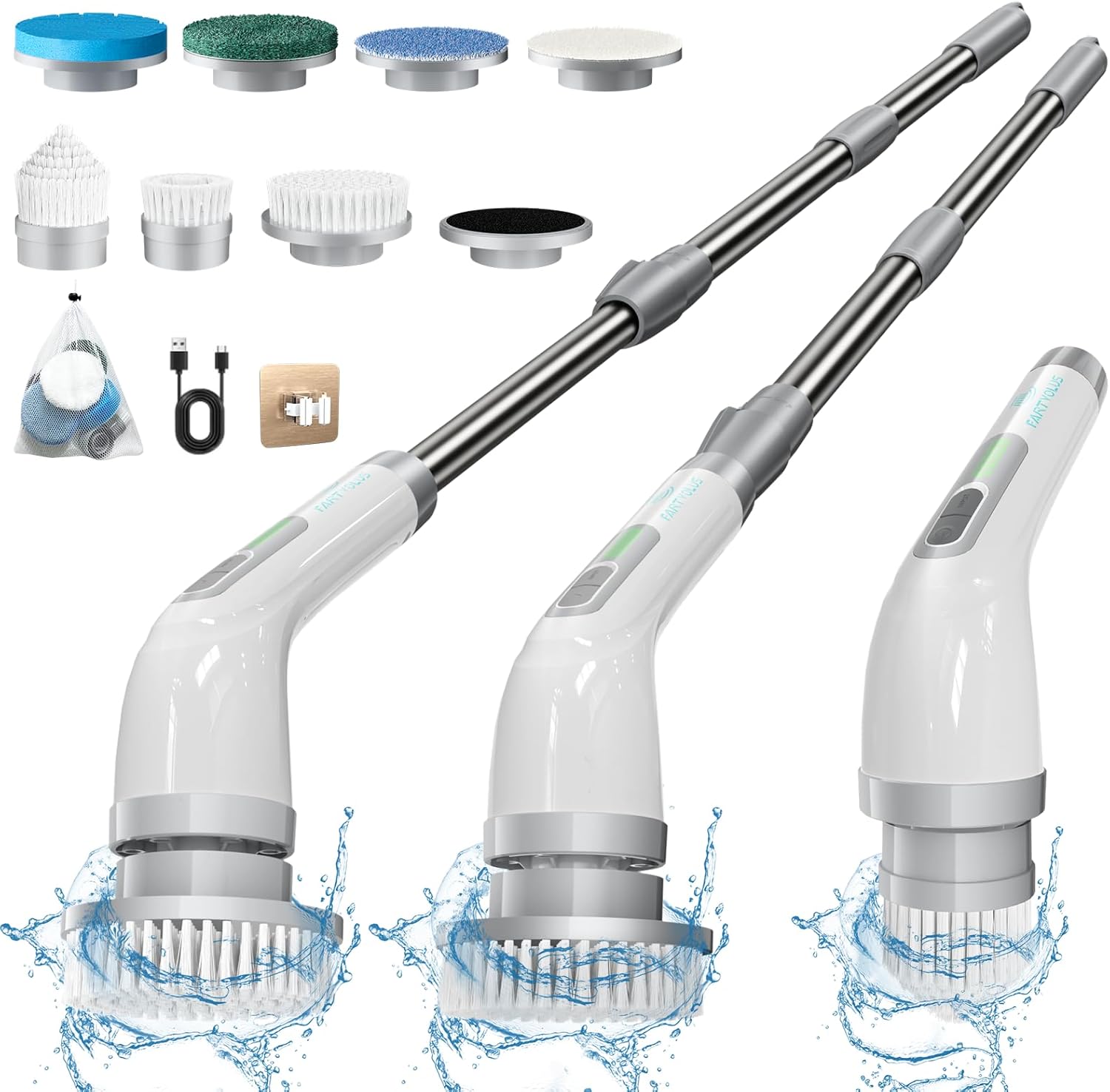 Electric Spin Scrubber, FARTVOLUS Cordless Cleaning Brush with 8 Replaceable Brush Heads, Bathroom and Floor Tile 360 Power Scrubber Dual Speed with Extension Handle for Bathtub, Kitchen, Window - Image 2