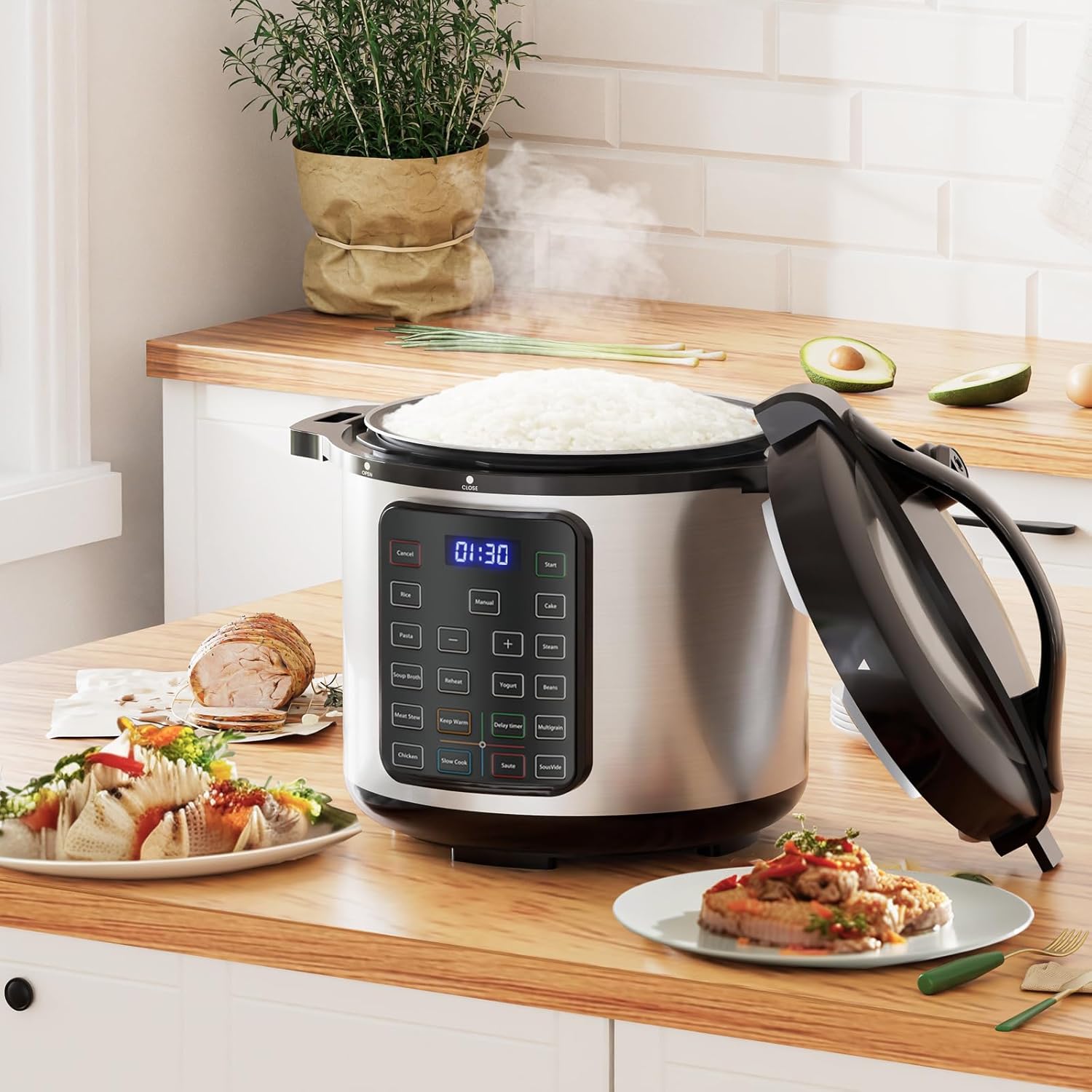 DUMOS 16-in-1 Electric Pressure Cooker 8 QT Stainless Steel Multi Cooker Electric for Pressure, Rice, Steamer, Yogurt Maker, Slow Cook,Meat Stew, Cake, Pasta, Multigrain - Image 8