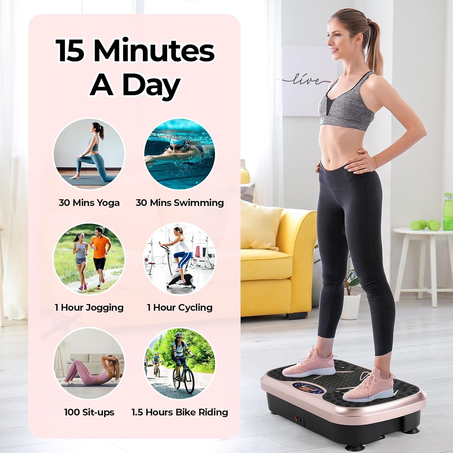 Arlopu 3D Vibration Plate Exercise Machine, Weight Loss Workout Equipment for Whole Body, Lymphatic Drainage Machine, Fitness Platform W/Loop Bands, Shake Board for Sports, Home Gym Exercise Equipment - Image 7