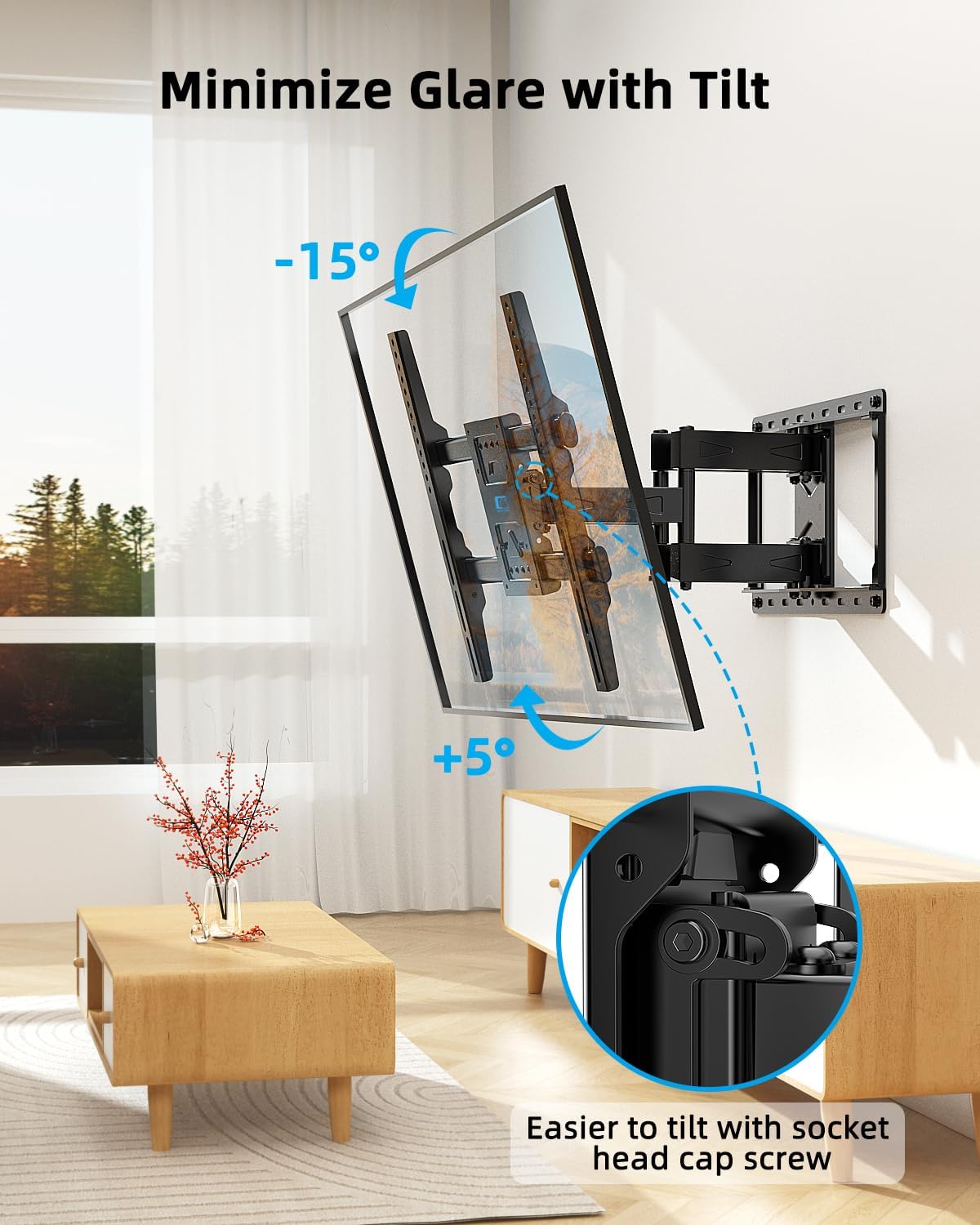 HOME VISION TV Wall Mount for 32-70 Inch TV with Soundbar Bracket, Full Motion TV Mount with Articulating Dual Arms, Swivel and Tilt, TV Bracket Fits 8" 12" 16" Stud, Max VESA 400X400mm, Up to 132lbs - Image 4