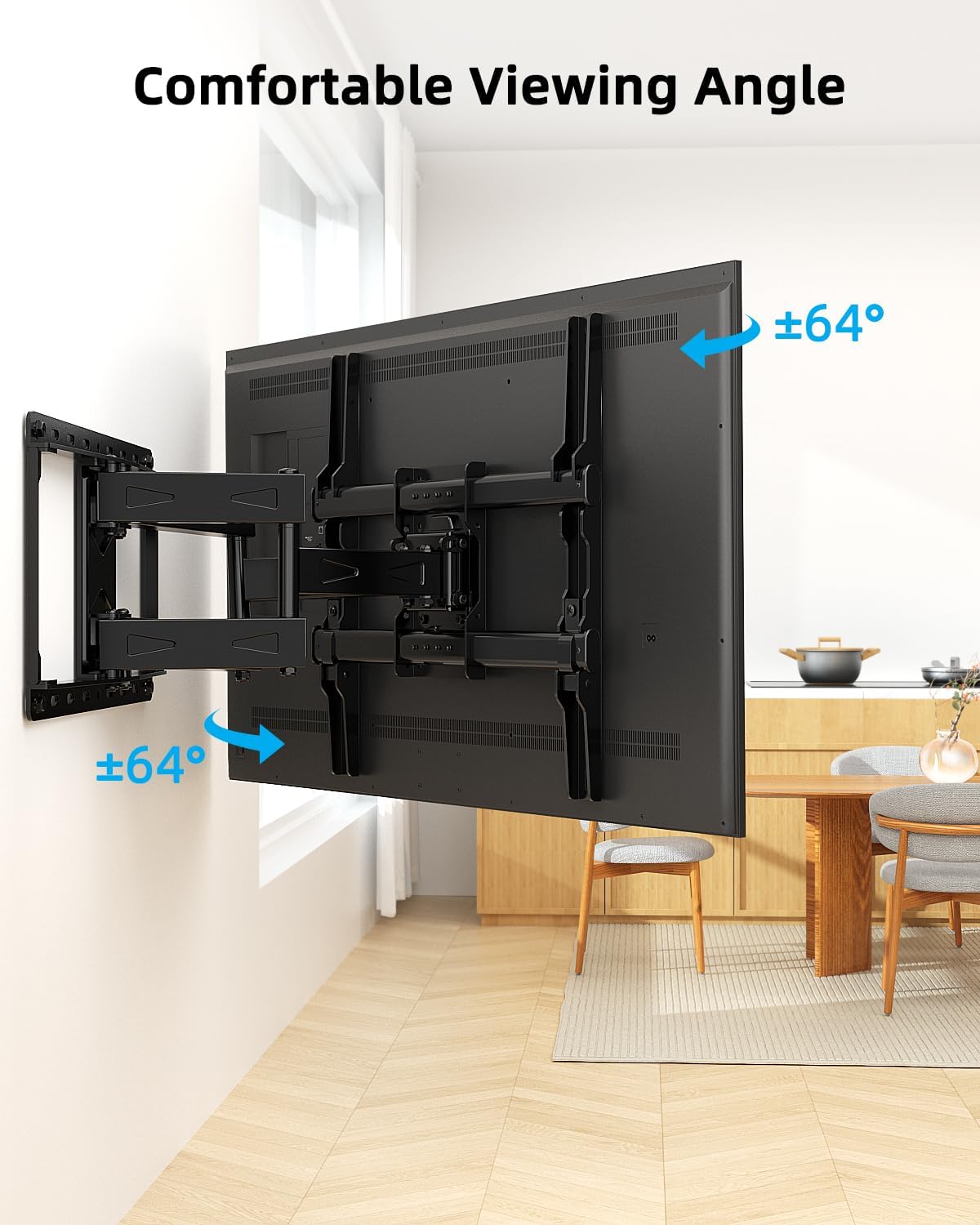 HOME VISION TV Wall Mount for 32-70 Inch TV with Soundbar Bracket, Full Motion TV Mount with Articulating Dual Arms, Swivel and Tilt, TV Bracket Fits 8" 12" 16" Stud, Max VESA 400X400mm, Up to 132lbs - Image 8