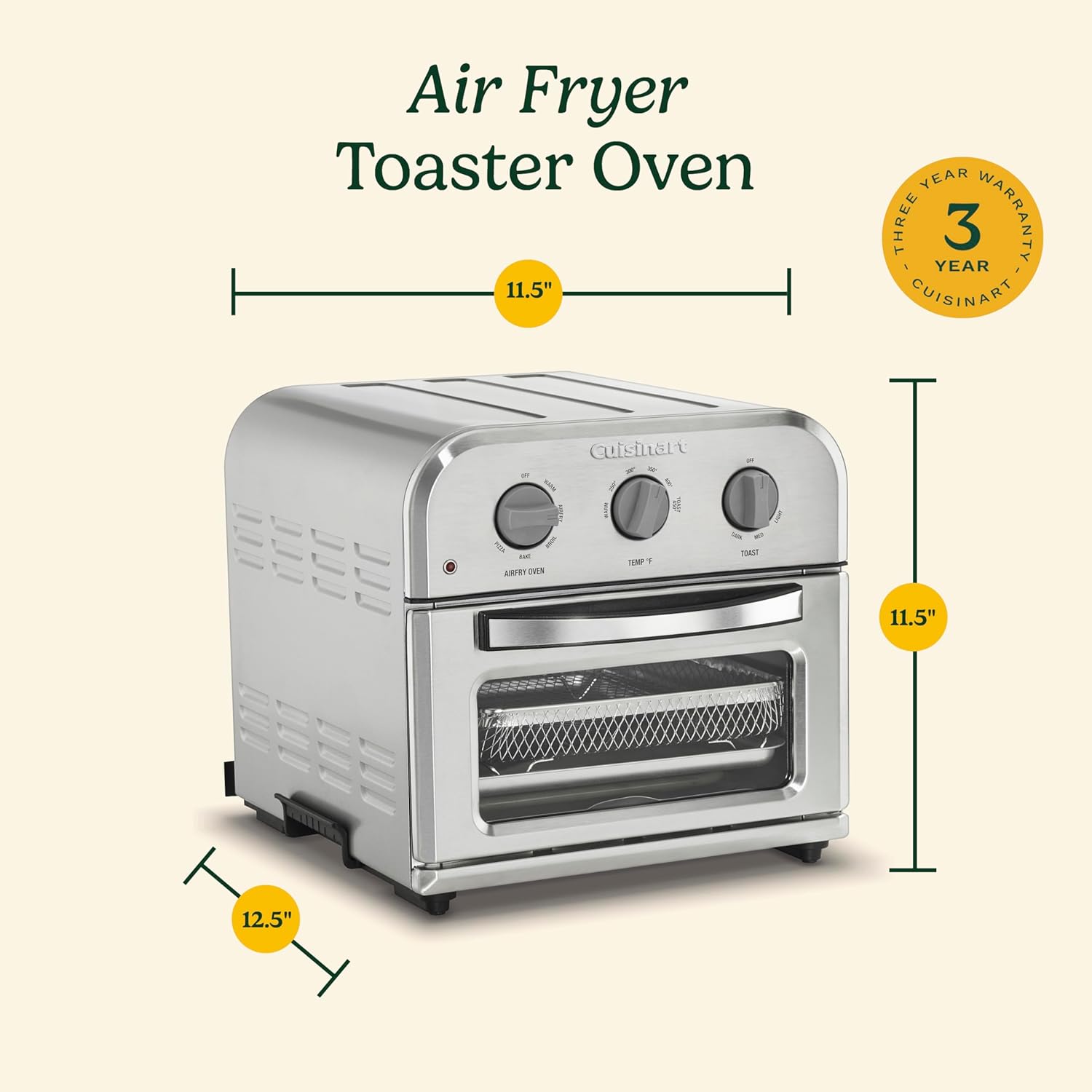 Cuisinart TOA-26 Compact Airfryer Toaster Oven, 1800-Watt Motor with 6-in-1 Functions and Wide Temperature Range, Air Fryer, Stainless Steel - Image 4