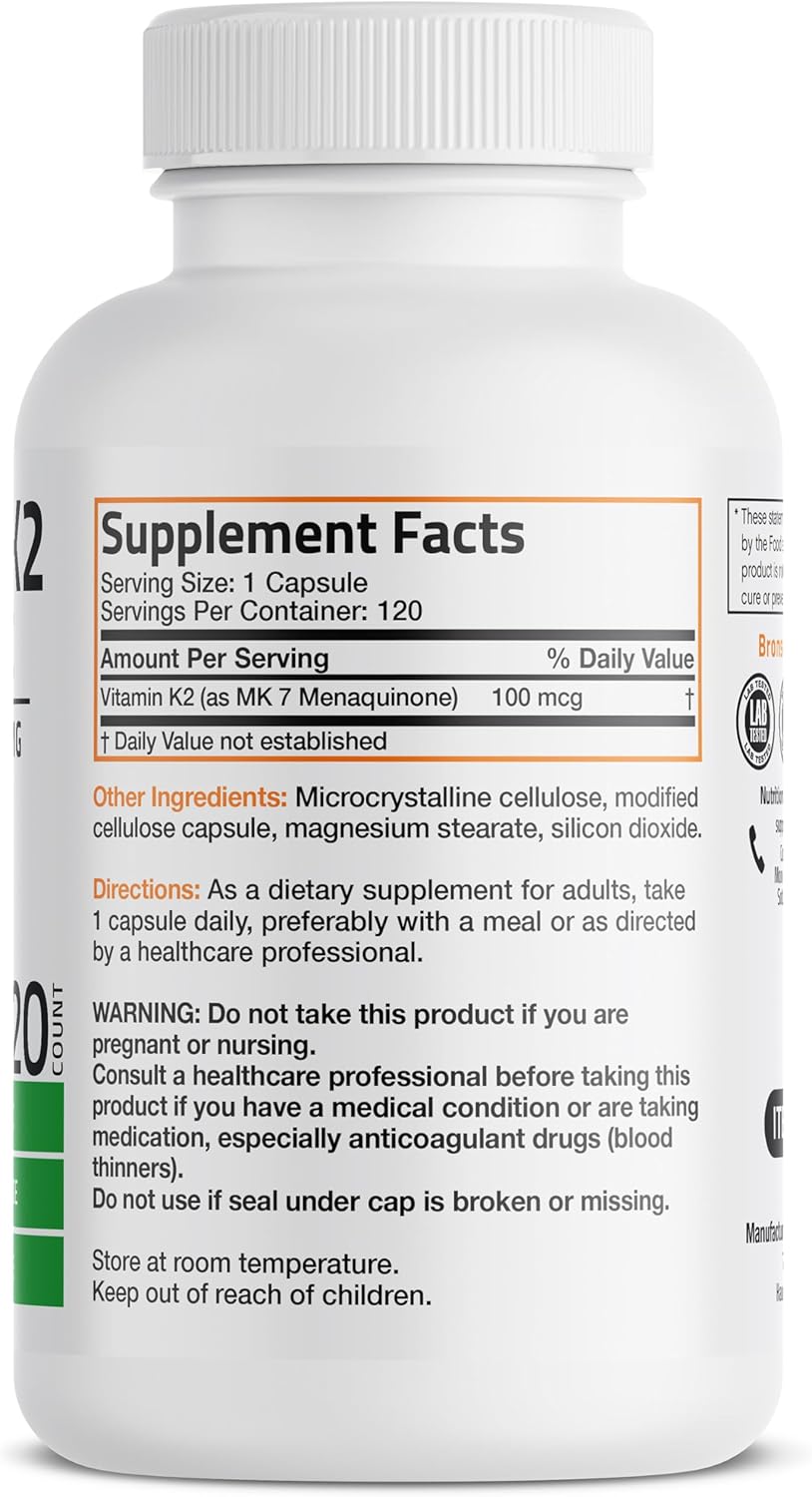 Bronson Vitamin K2 as MK-7 Menaquinone 100 mcg Non-GMO, 120 Capsules - Image 3