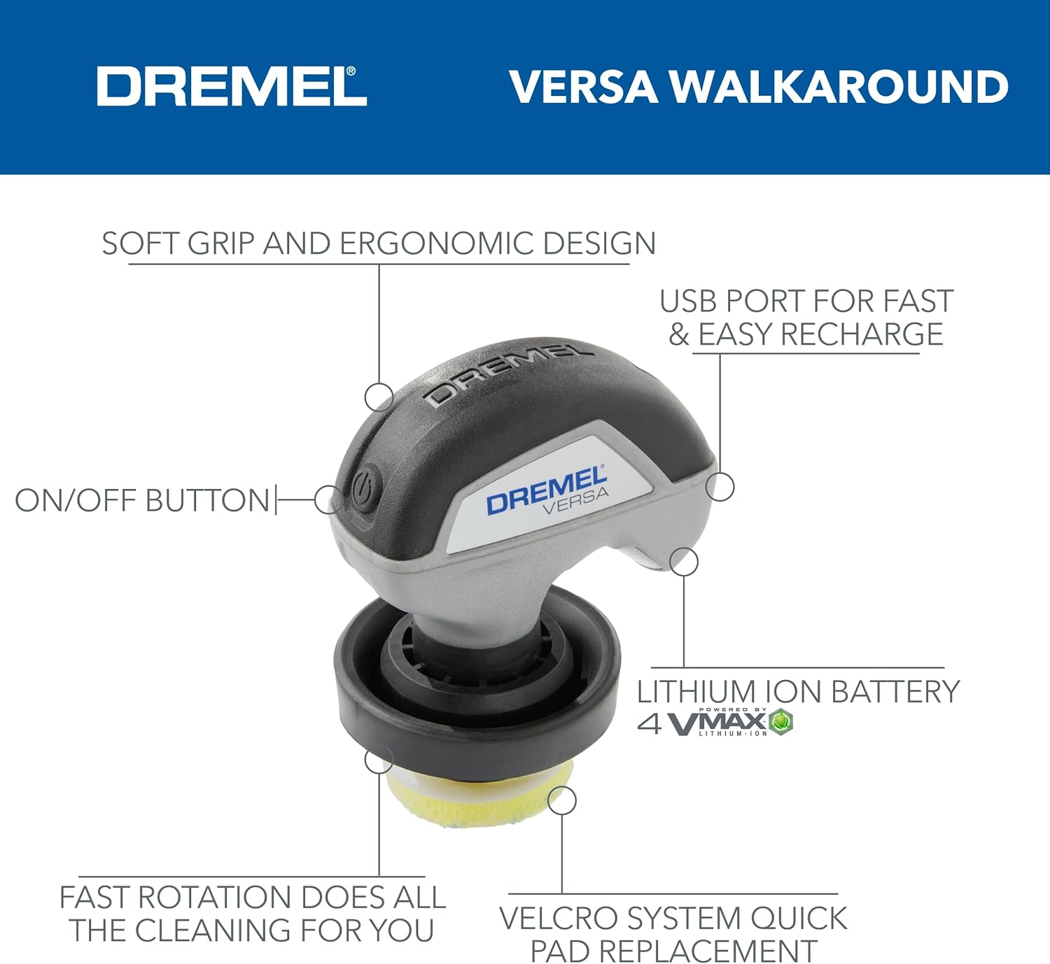 Dremel Versa Power Scrubber Kit with 5 Scrub Daddy Cleaning Sponge Pads - Waterproof Cordless Electric Spin Scrubber, High Speed, Multi-Surface Cleaning for Kitchen, Household, and Bathroom, PC10-07 - Image 4