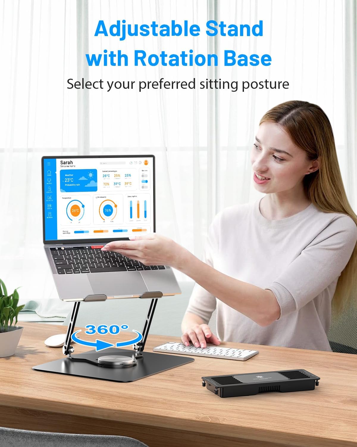 Laptop Cooling Stand with Detachable Thermoelectric Cooler, Adjustable Height & Angle, 360 Rotation Base, Carbon Steel Framework, Ultra-Quiet & Super Sturdy for up to 16” Laptop (Black) - Image 5