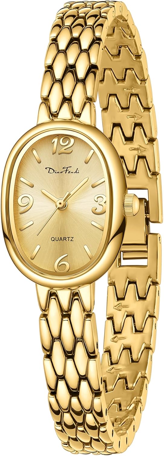 Diaofendi Petite Vintage Oval Gold Women’s Watch, Waterproof Elegant Watch with Japanese Quartz Movement, Adjustable Strap with Tool - Image 2