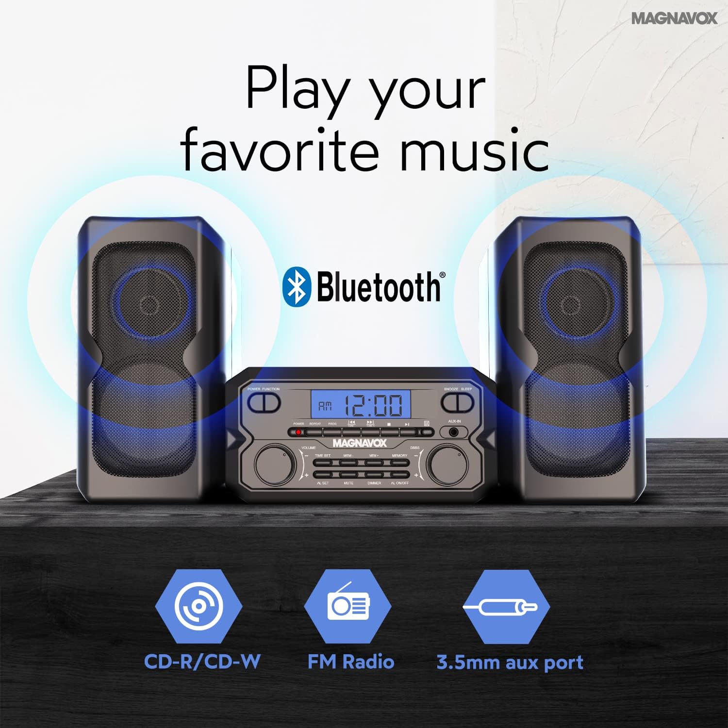 Magnavox MM435M-BK 3-Piece Compact CD Shelf System with Digital FM Stereo Radio, Bluetooth Wireless Technology, and Remote Control in Black | LCD Display | AUX Port Compatible | 2022 Version | - Image 4