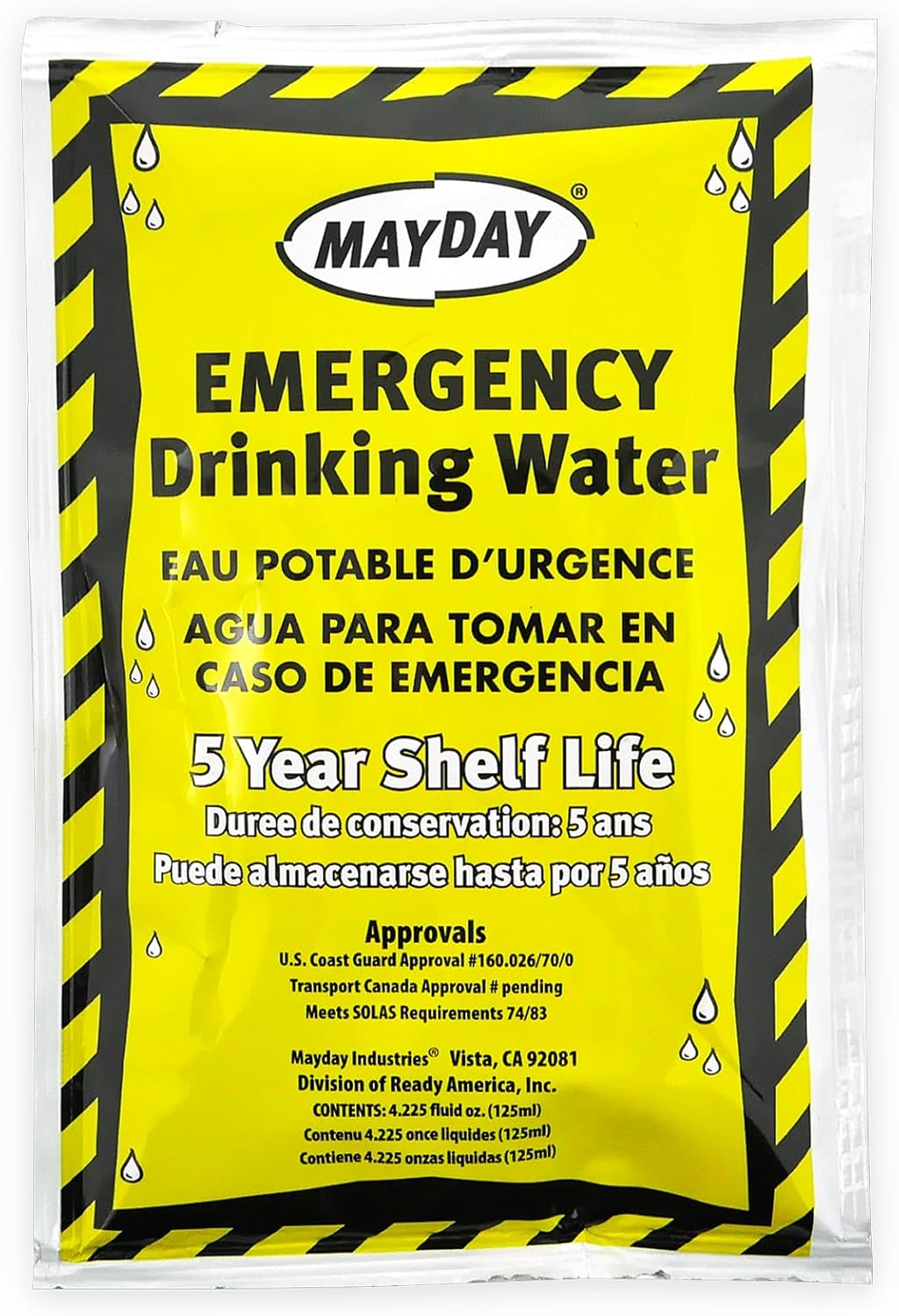 Mayday Pouch Water, Coast Guard Emergency Water, 5-Year Shelf LIfe, Disaster Preparedness Supplies for, Earthquake, Fire, Flood, Leak-Proof Pouches, 4.225 Oz/125Ml 50 Pack - Image 3