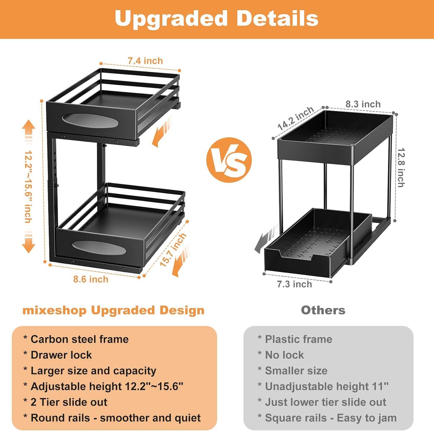 Under Sink Organizer, Pull Out Cabinet Organizers, Slide Sink Steel Shelf Cabinet Storage Shelves, Under Sink Storage for Kitchen Bathroom Cabinet (Black, 2 Pack) - Image 7