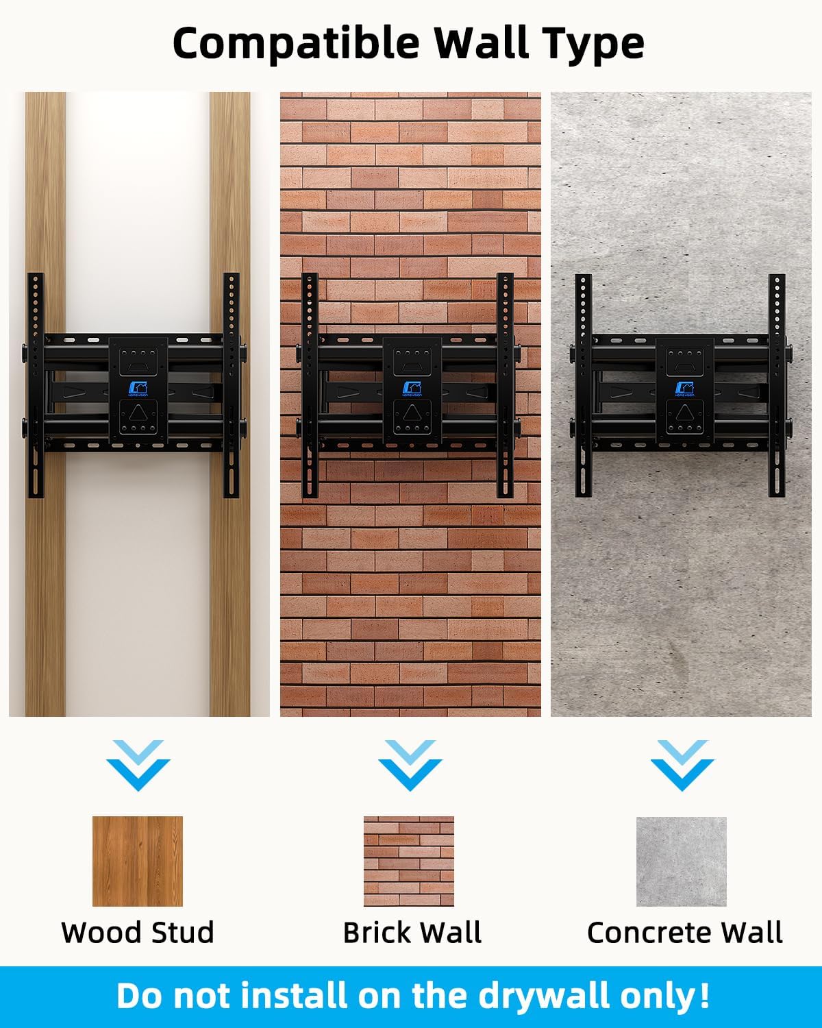 HOME VISION TV Wall Mount for 32-70 Inch TV with Soundbar Bracket, Full Motion TV Mount with Articulating Dual Arms, Swivel and Tilt, TV Bracket Fits 8" 12" 16" Stud, Max VESA 400X400mm, Up to 132lbs - Image 10