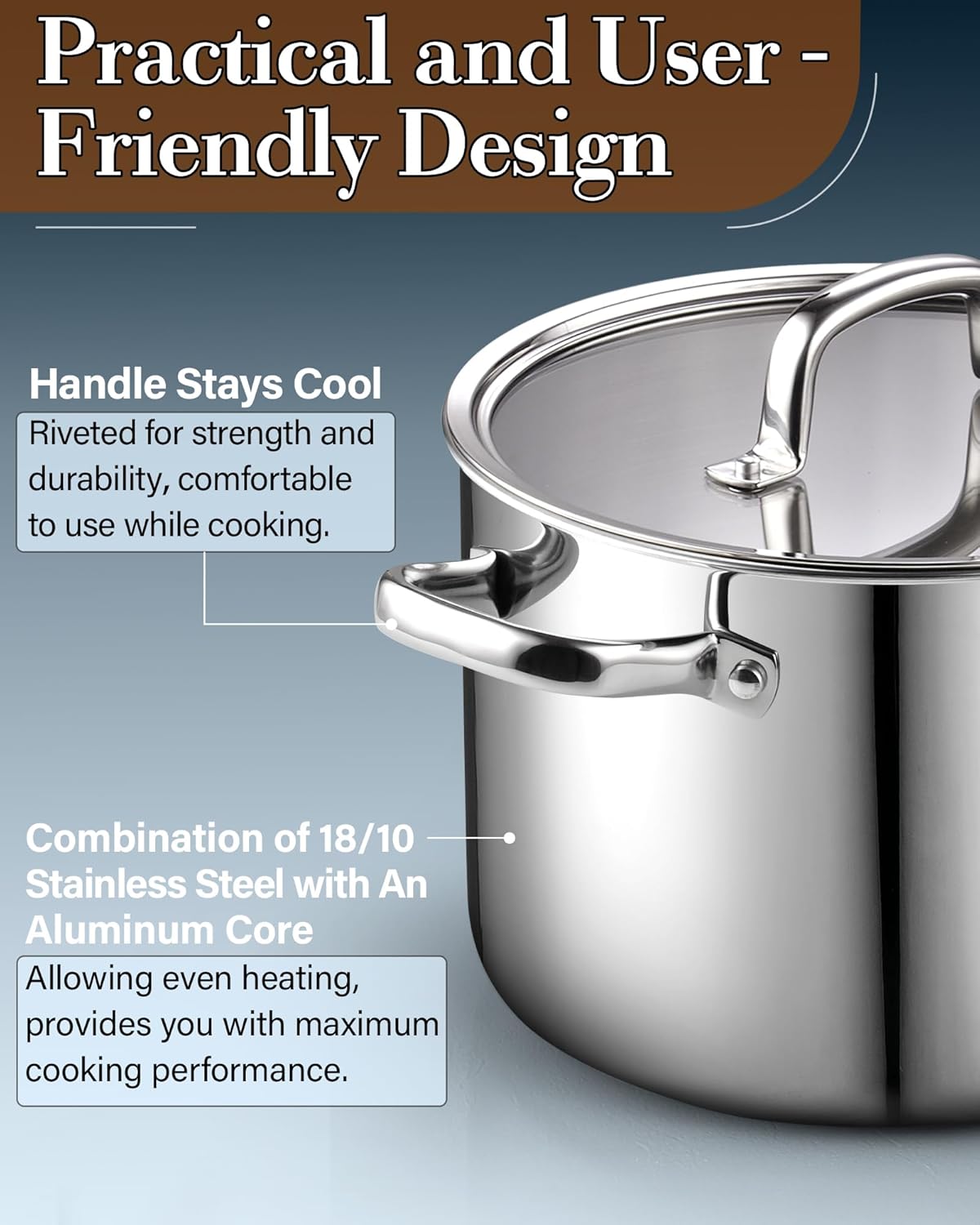 Cook N Home 7-Piece Tri-Ply Clad Stainless Steel Cookware Set, Pots and Pans Kitchen Set with Tempered Glass Lids, Induction-Ready, Dishwasher-Safe, Silver - Image 7