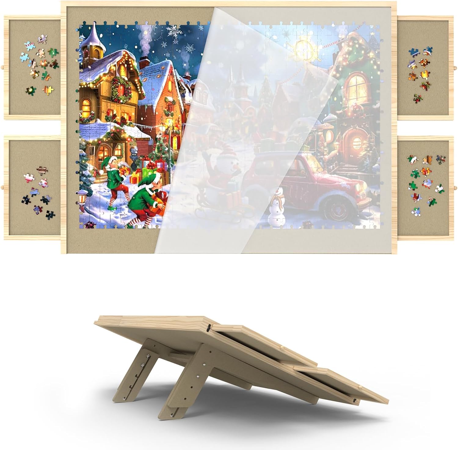 Puzzle Board with Drawers and Cover, 1500 Pieces Jigsaw Puzzle Board with Adjustable Tilt Stand, Tilting Puzzle Board for All Ages - Image 2