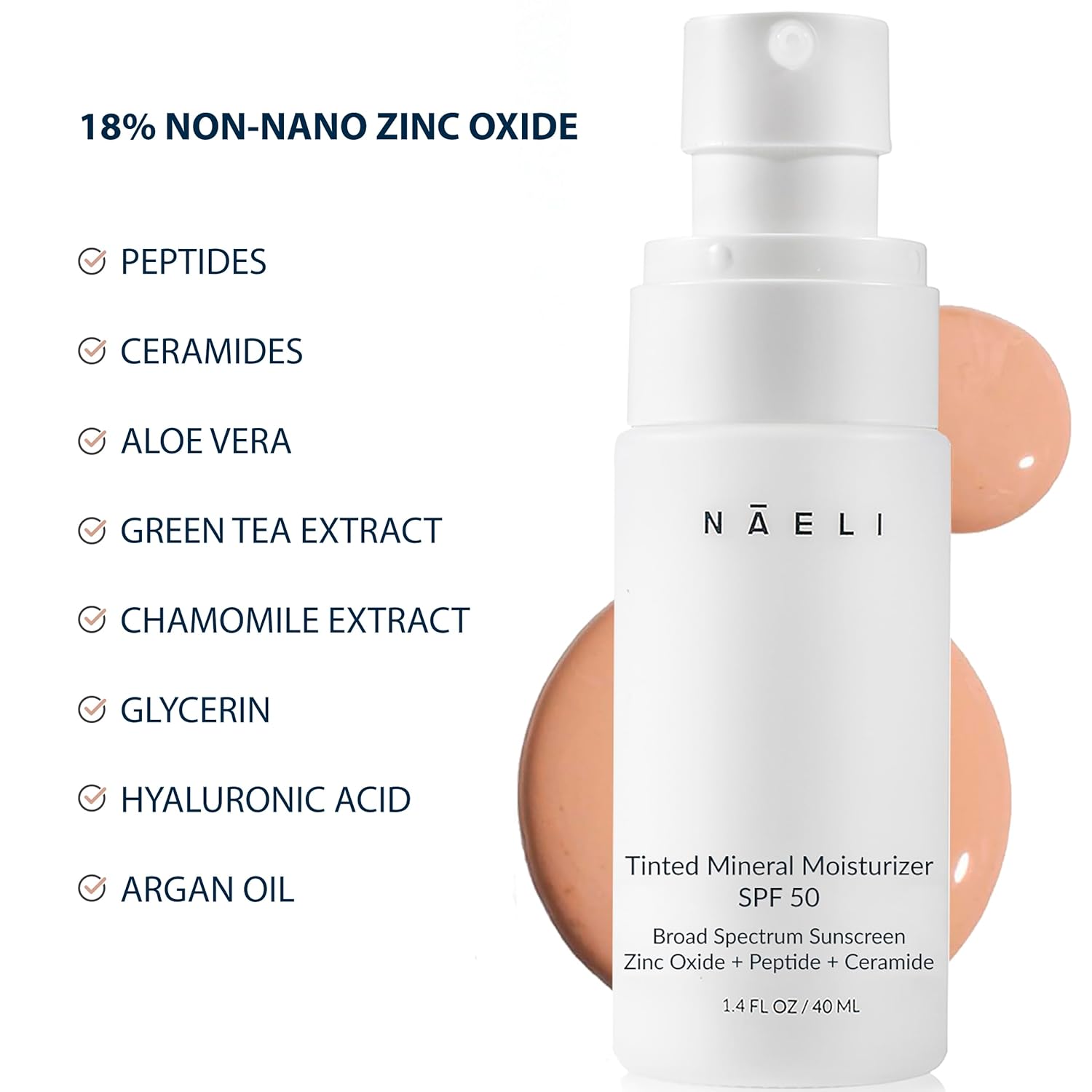 NAELI Anti Aging Tinted Moisturizer SPF 50, Mineral Sunscreen for Face with Zinc Oxide, Peptides & Ceramides, Natural Hydrating Universal Tint - 1.4 oz - Image 6
