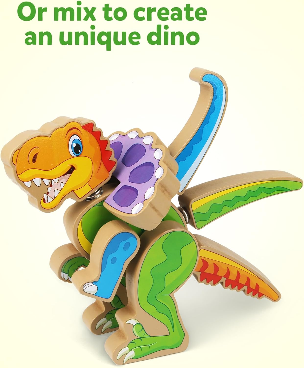 Coogam Build Your Own Dinosaurs Toy, Snap Together Building Dinosaurs Playset, Wooden STEM Take Apart Dinosaur Builder, Montessoi Fine Motor Building Toy Gift for 3 4 5 Years Old Kids - Image 4
