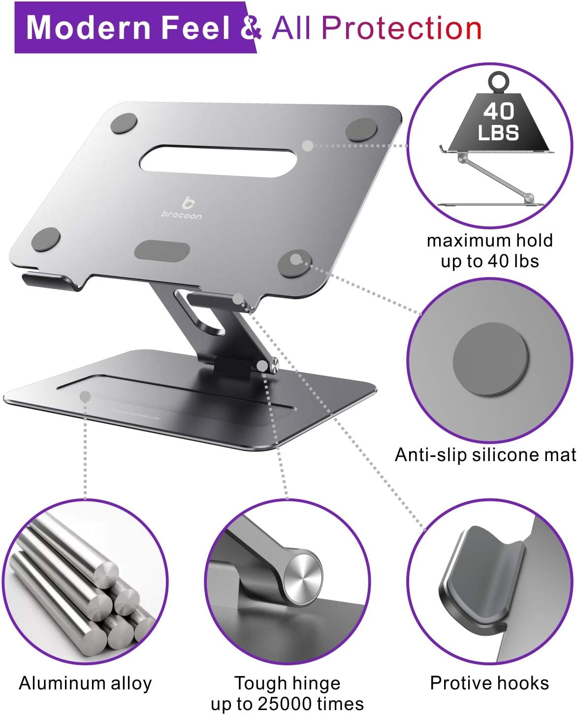 Adjustable MacBook Stand for Desk, Ergonomic Aluminum Laptop Riser with Heat-Vent, Compatible for 10-17" Laptops - Image 4