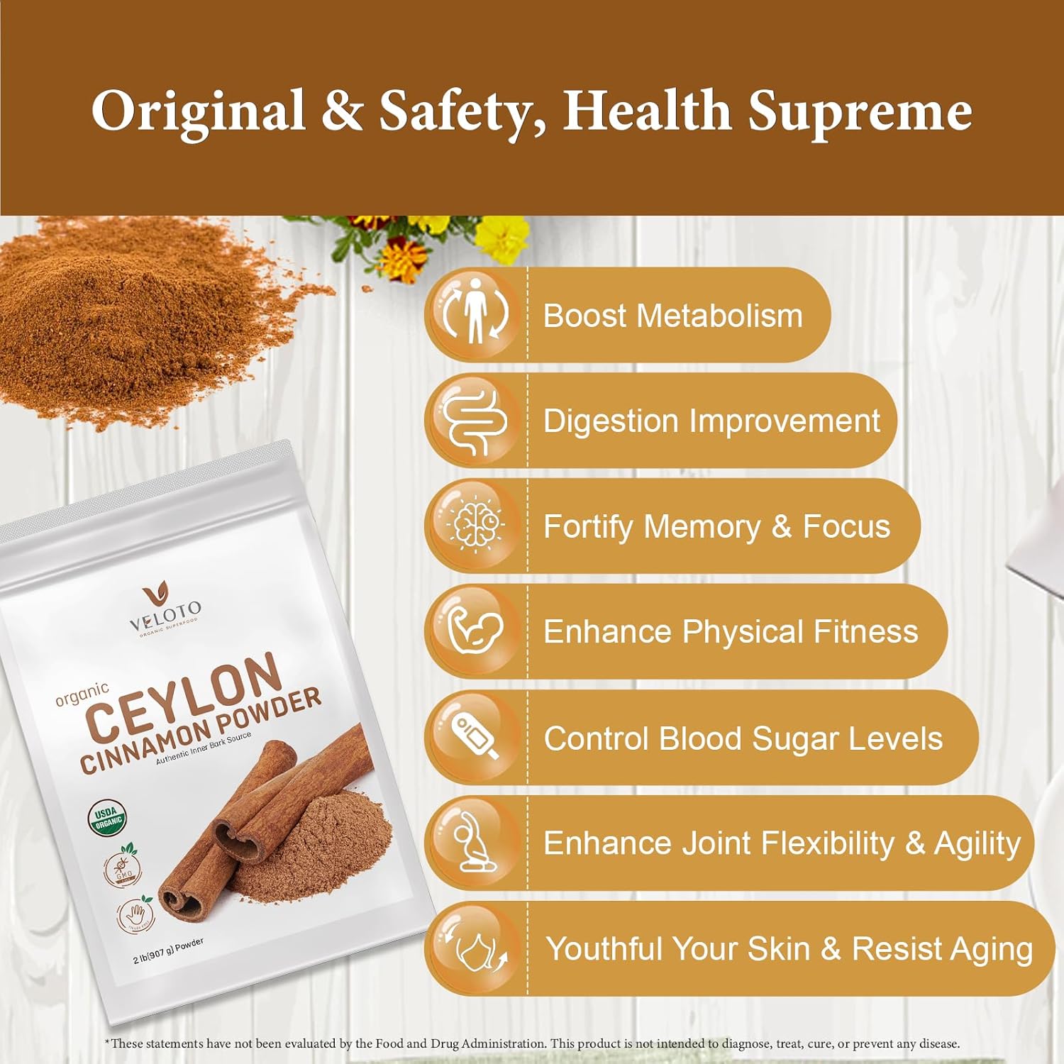 Ceylon Cinnamon Powder Organic Cinnamon Powder, Freshly Ground Cinnamon Pure Bulk Spice, Kosher & Organic Certified, Non-GMO Third Party Tested for Purity, Gluten Free, Vegan, 2lb - Image 6