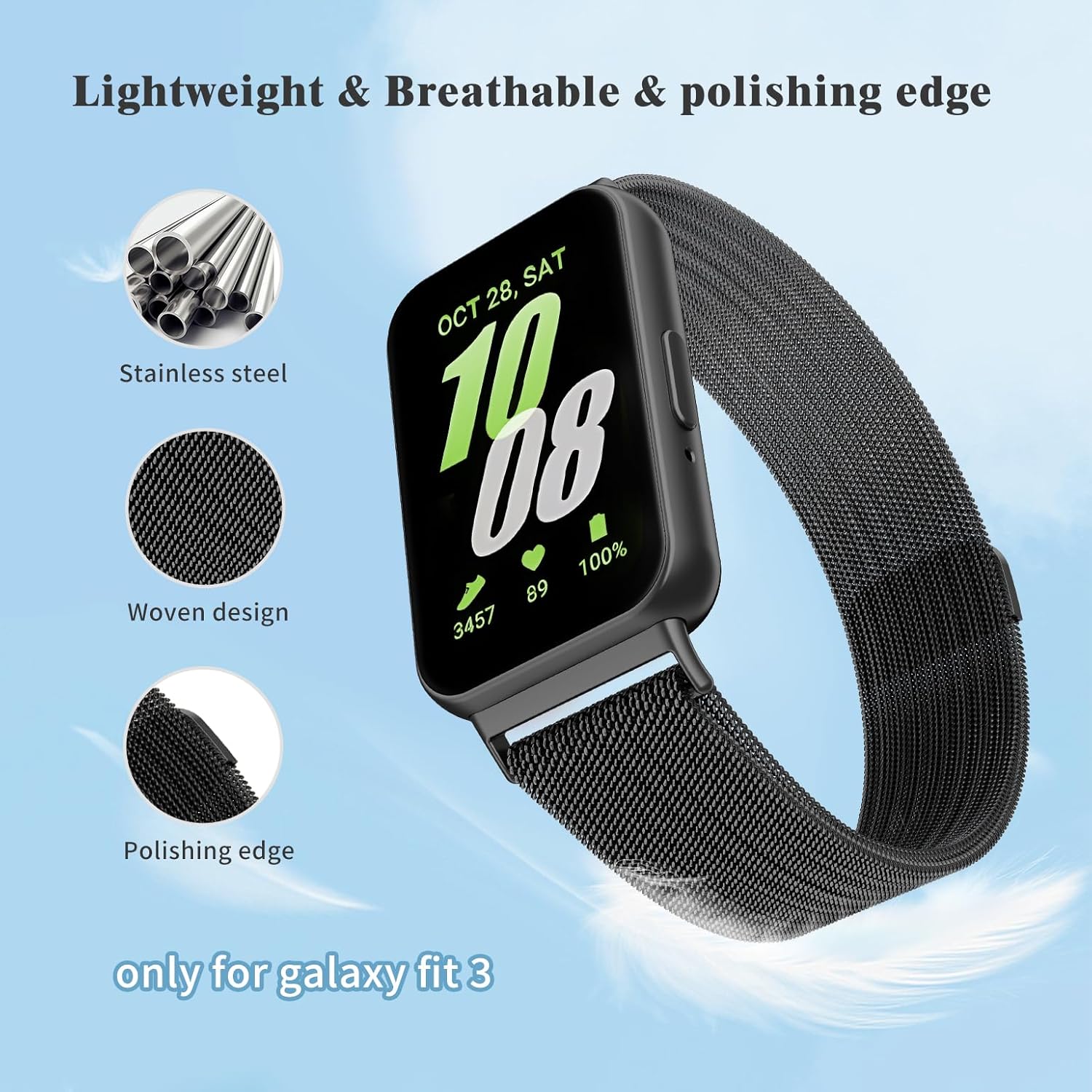 Mesh Metal Bands for Samsung Galaxy Fit 3 Watch Band,Stainless Steel Band Compatible with Samsung Galaxy Fit 3 for Women Men - Image 4