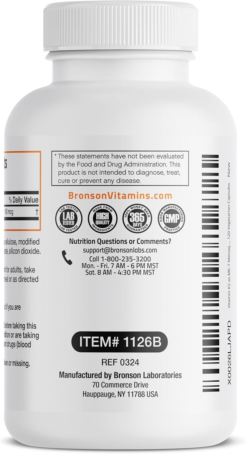 Bronson Vitamin K2 as MK-7 Menaquinone 100 mcg Non-GMO, 120 Capsules - Image 8