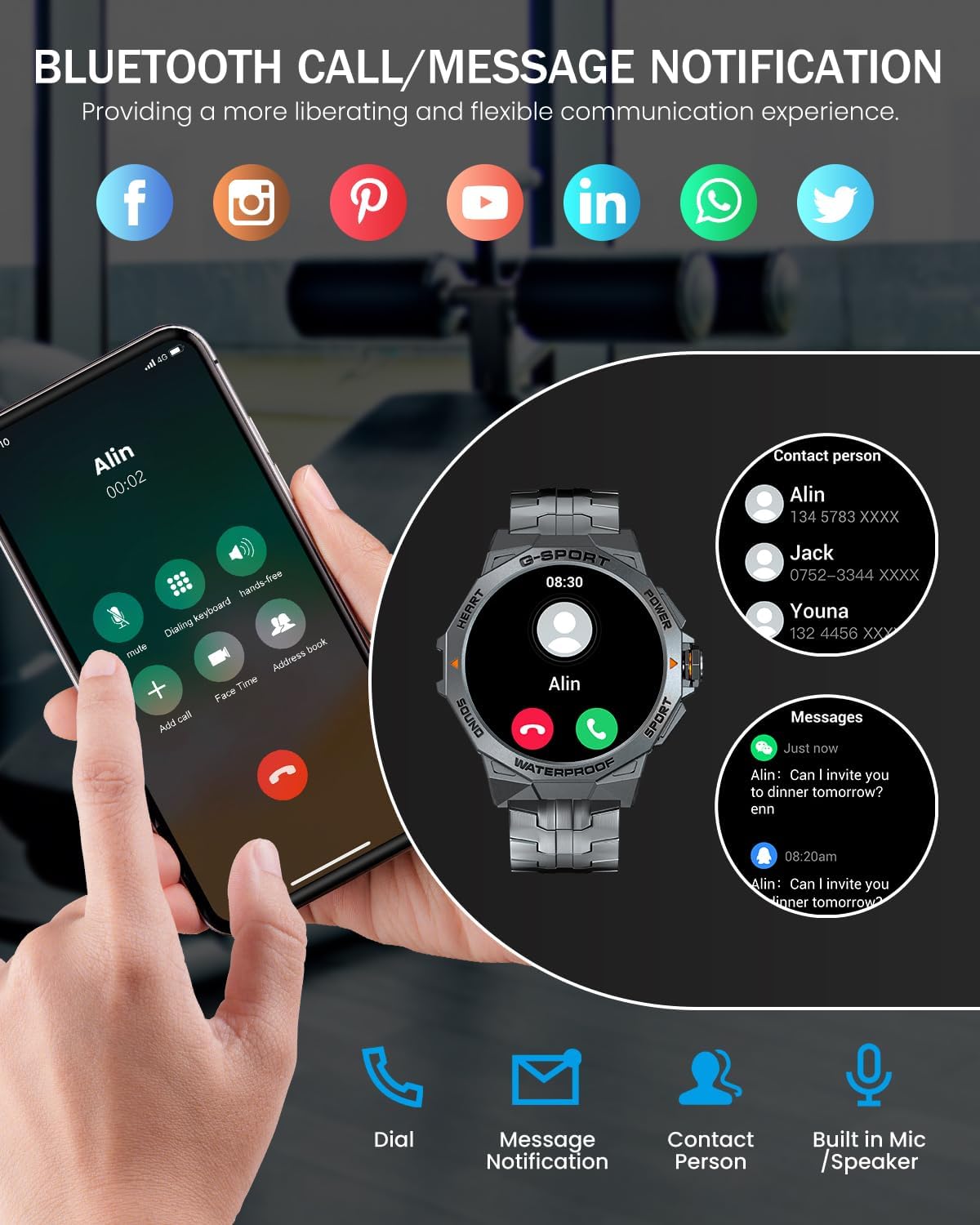 Military Smart Watch for Men with Bluetooth Call, 1.43" AMOLED Screen Smartwatch with Heart Rate/Sleep Monitor, IP68 Waterproof Fitness Tracker with 100+ Sport Modes for iOS Android - Image 7