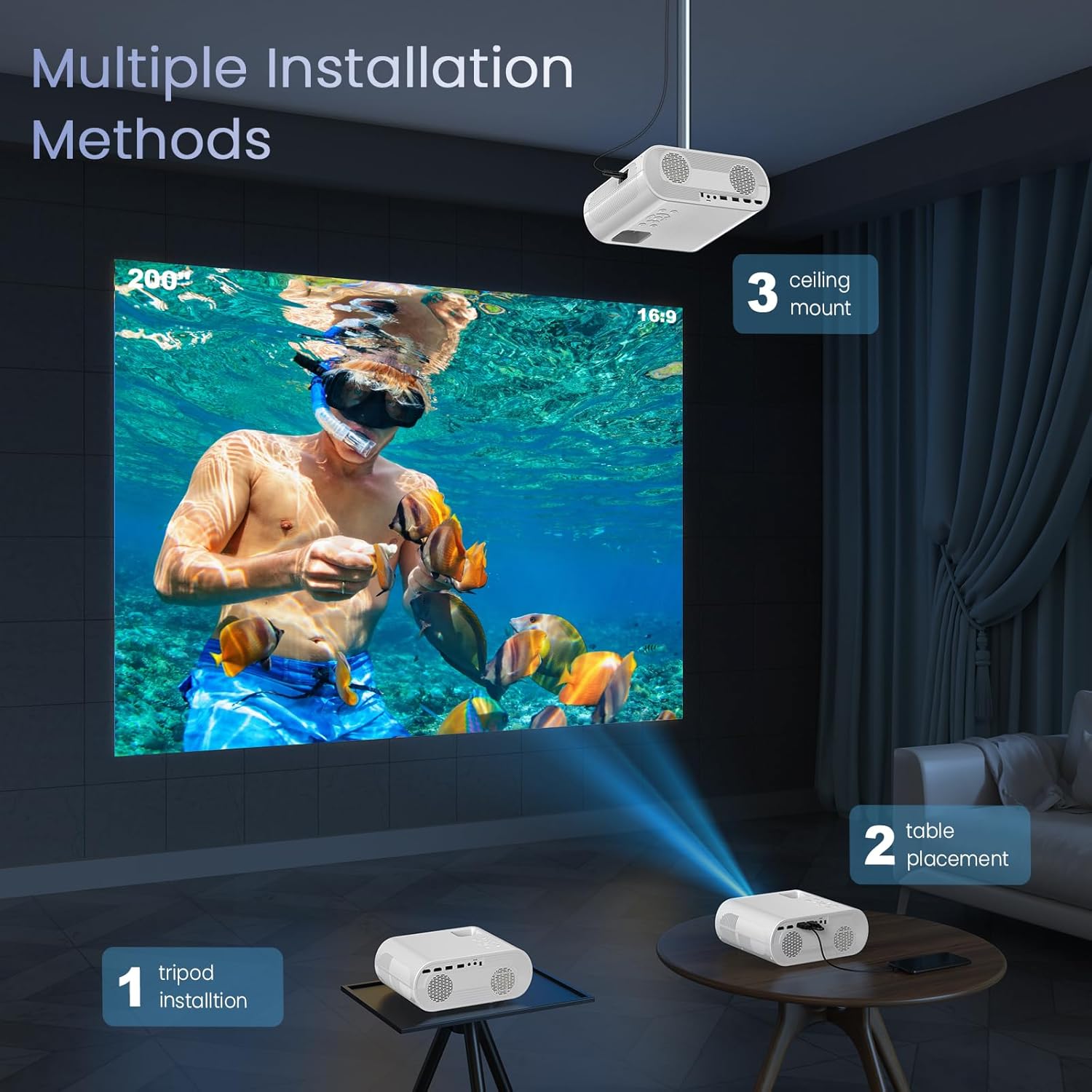 Projector, Native 1080P Full HD Bluetooth Projector with Speaker, Outdoor Portable Movie Mini Projector Compatible with Laptop, Smartphone, TV Stick, Xbox, PS5 - Image 9