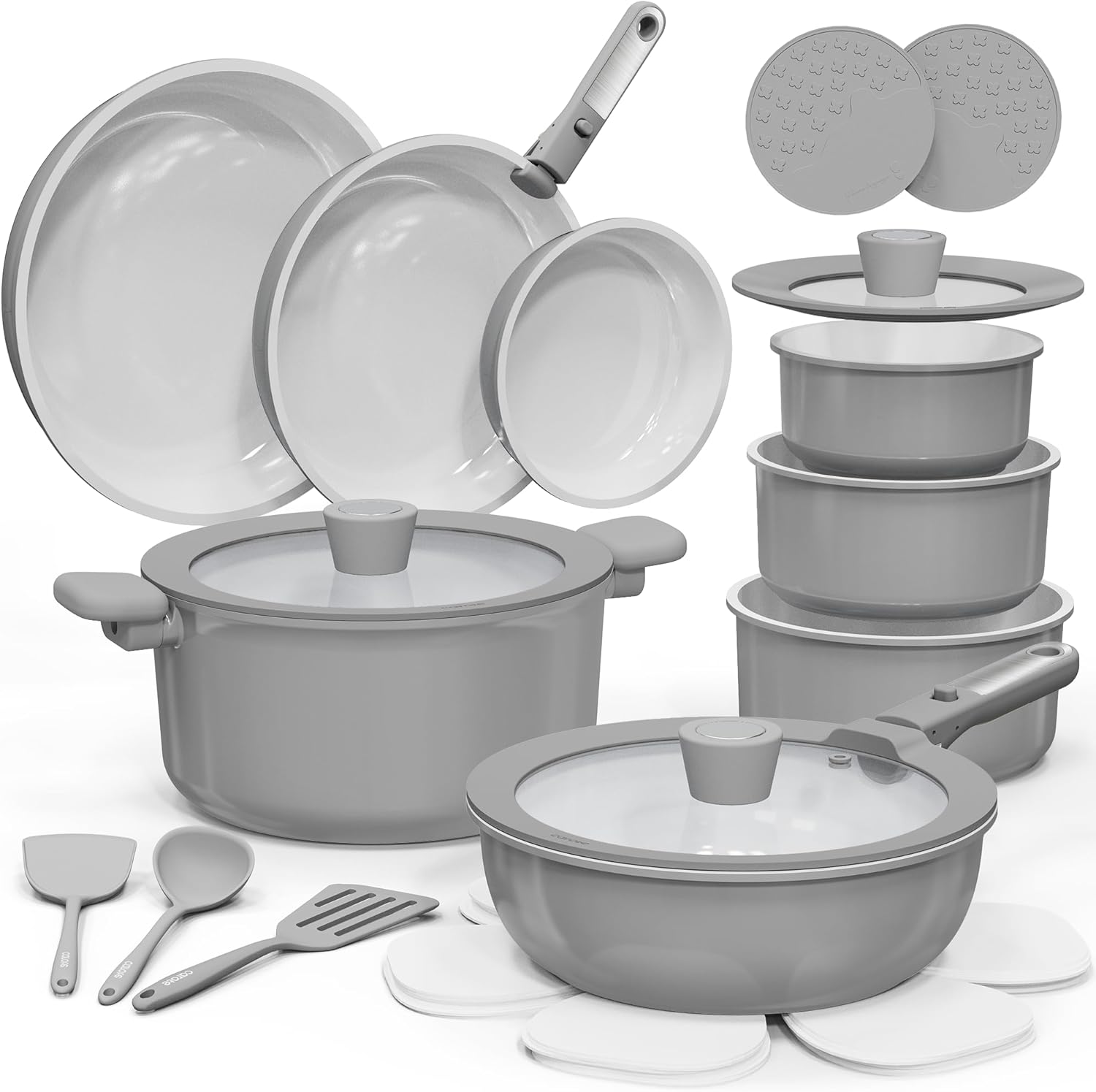 CAROTE 25pcs Ceramic Cookware Set, Pots and Pans Set Non Stick, Induction Kitchen Sets, Non Stick RV Cookware with Detachable Handle, Dishwasher/Oven Safe Cookware Set, Dark Gray - Image 2