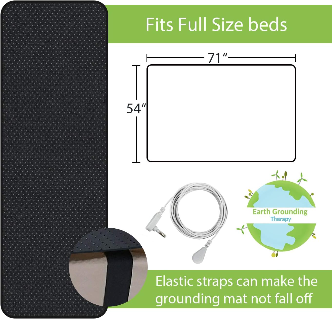 Grounding Mat, Grounding Sleep Mat Grounding Mat for Bed, 100% Conductive Carbon Leatherette Therapy mat with Cord, Grounding Sleep Mat for Earth Relieve Pain (54-71 inch) - Image 8