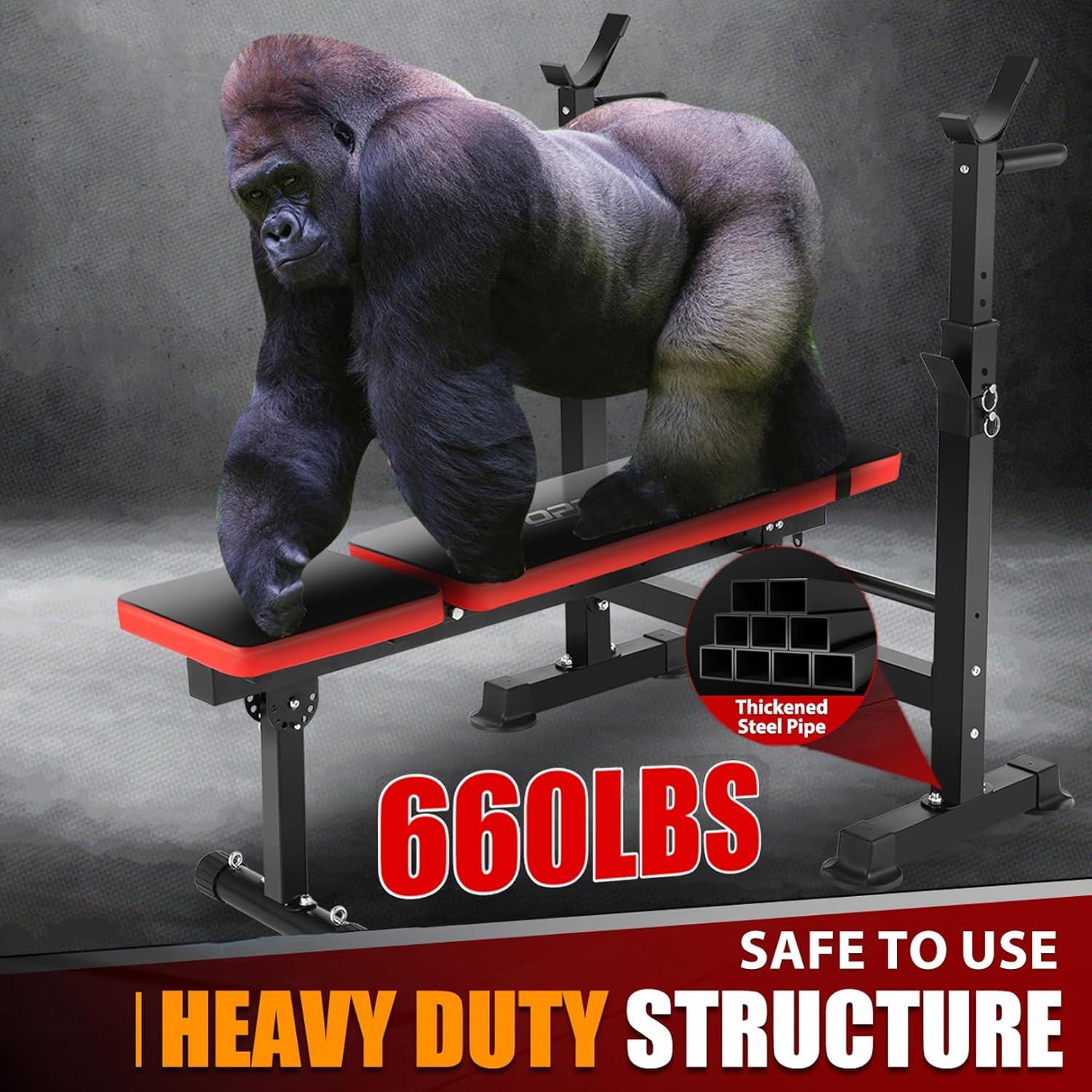 OPPSDECOR 6 in 1 660lbs Weight Bench Set with Squat Rack, Bench Press Set with Barbell Rack, Adjustable Incline Strength Training Workout Bench with Leg Developer Preacher Curl for Home Gym PXZXYX1 - Image 4