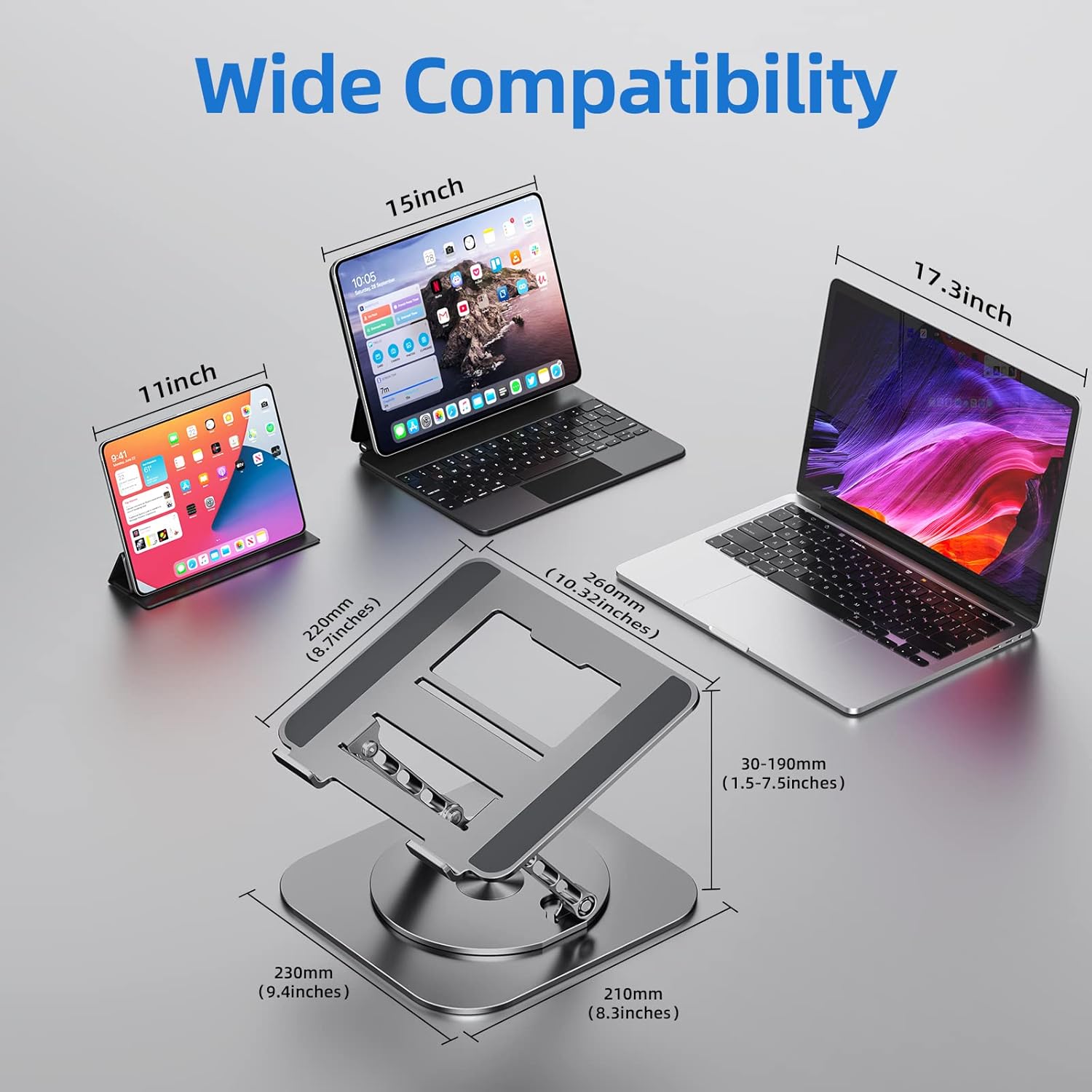 Laptop Stand, Adjustable Computer Stand, Ergonomic Laptop Riser with 360° Rotating Base, Notebook Stand Compatible with All 10-17” Laptops, Space Grey - Image 5