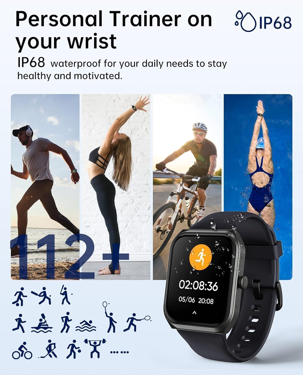 Smart Watches for Men Women (Answer Make Call), 1.95" Fitness Watch with Blood Oxygen Heart Rate Sleep Monitor, 100+ Sports IP68 Waterproof Fitness Watch for Android iOS Phones - Image 5