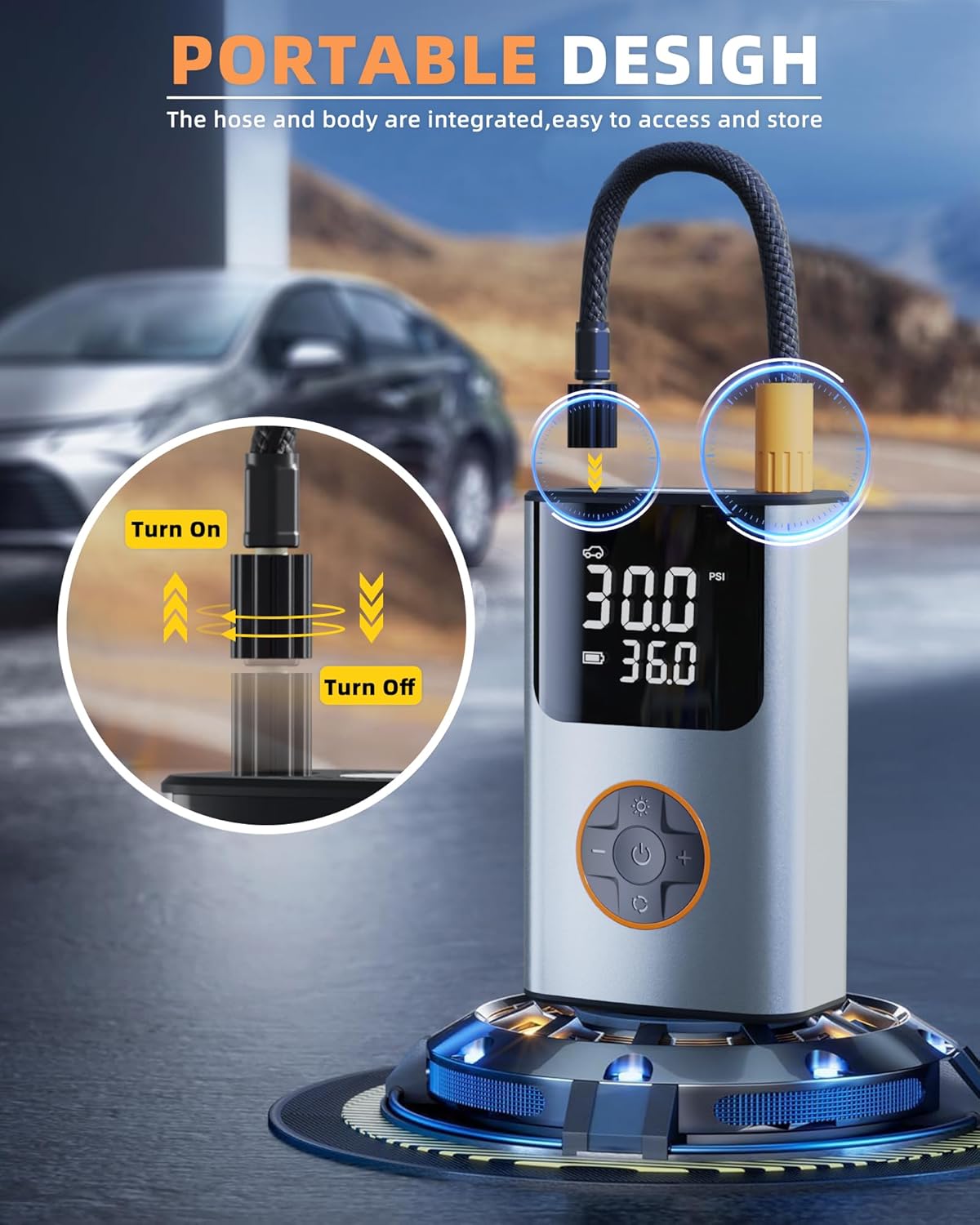 Tire Inflator Portable Air Compressor, Bike Pump, 150PSI Air Pump for Car Tires with LCD Dual Screen and Digital Tire Pressure Gauge, Air Compressor for Bicycle, Motorcycle, Compact Car, Ball - Image 8