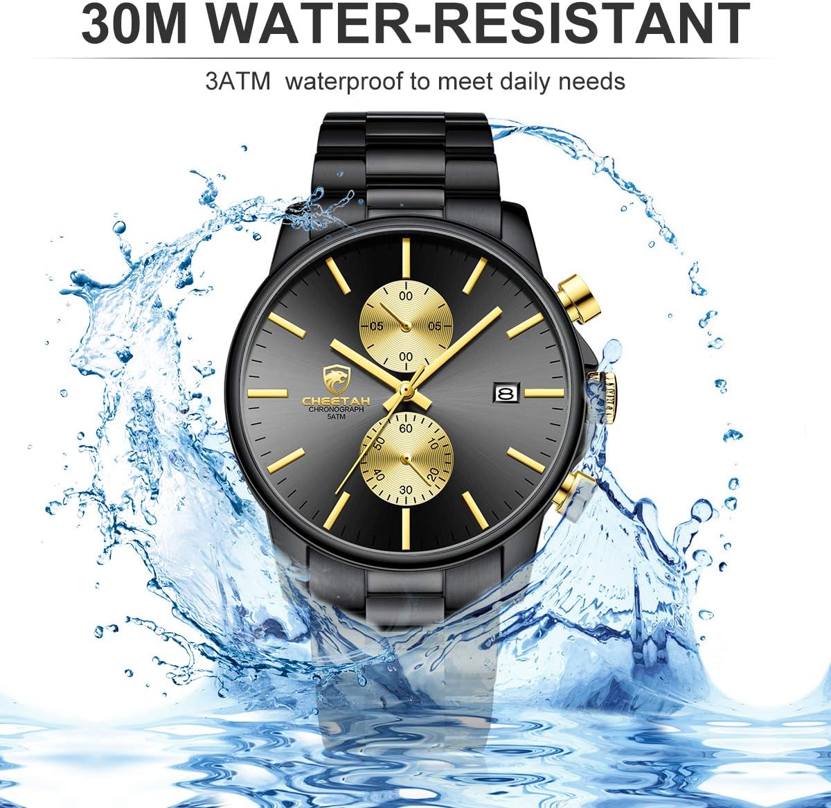 GOLDEN HOUR Fashion Business Mens Watches with Stainless Steel Waterproof Chronograph Quartz Watch for Men, Auto Date - Image 6